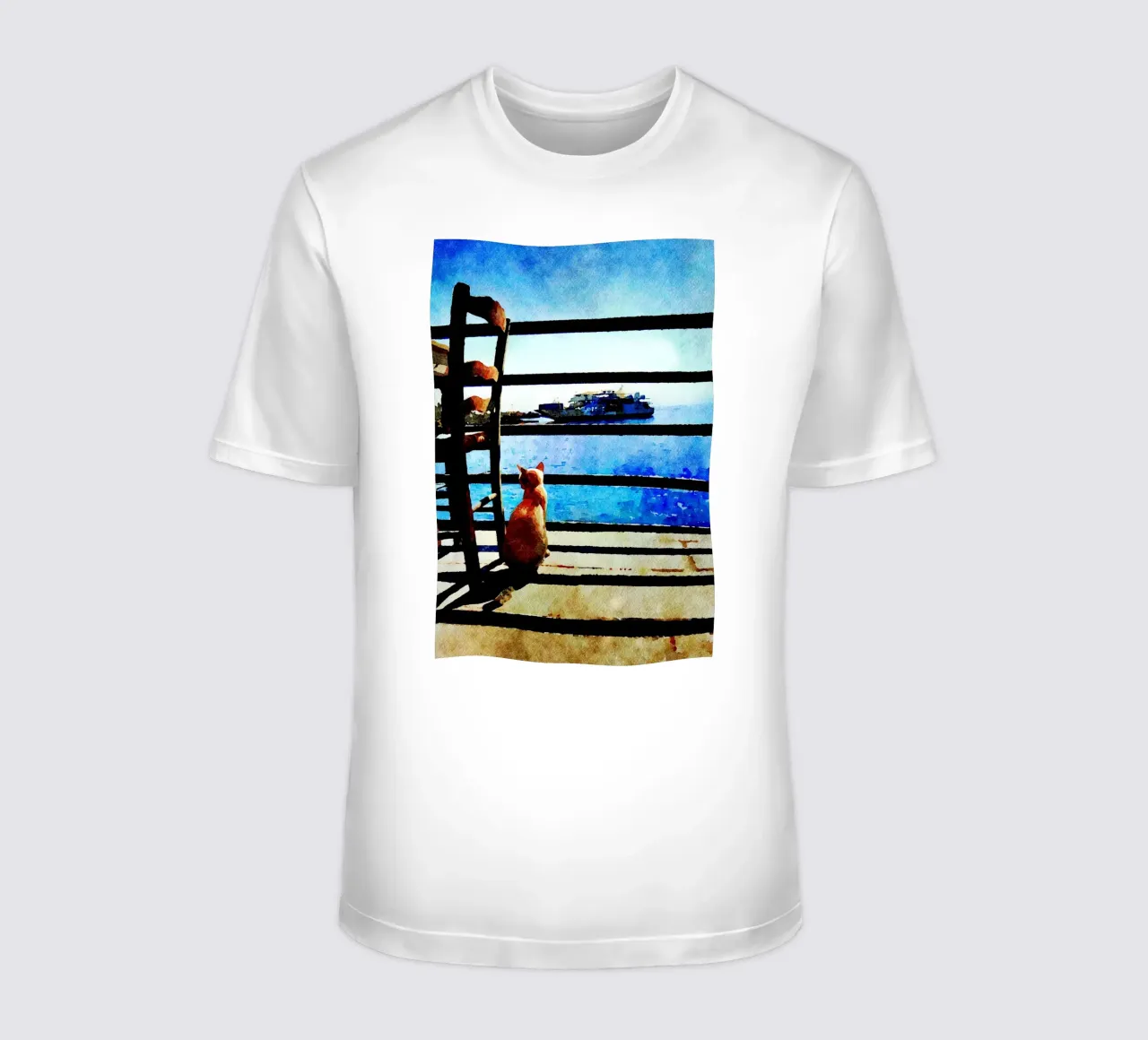 Gatto e mare in acquerello t-shirt da Massimo Frascogna