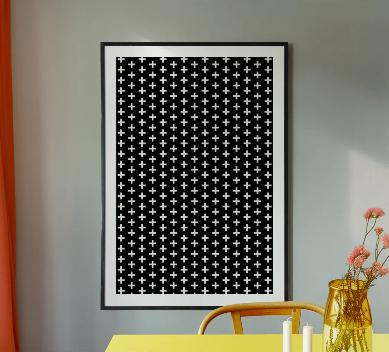 Cross Black And White poster con telaio in alluminio da Charlotte Winter