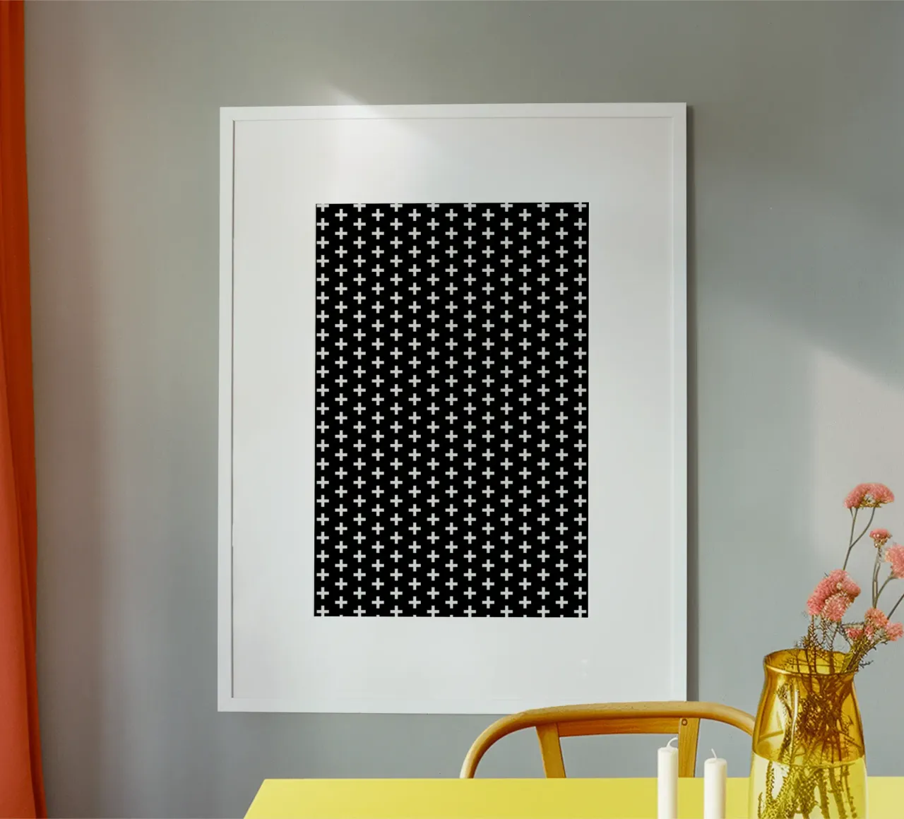 Cross Black And White poster con telaio in alluminio da Charlotte Winter