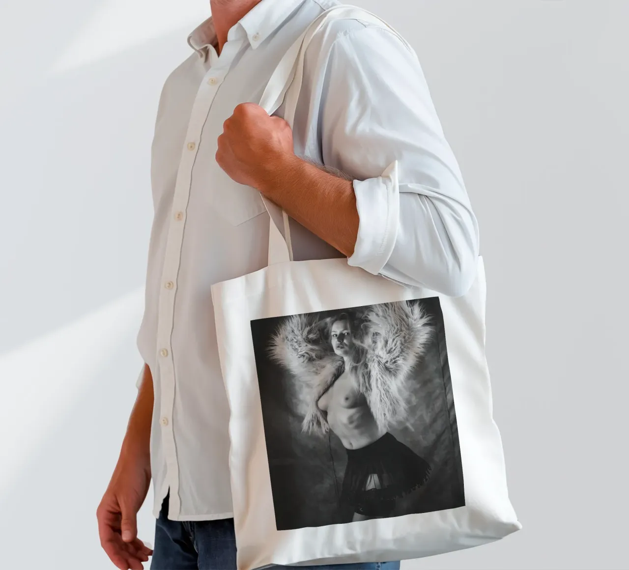 Amber topless in fur Mono borsa in juta da Dave Hare Photography