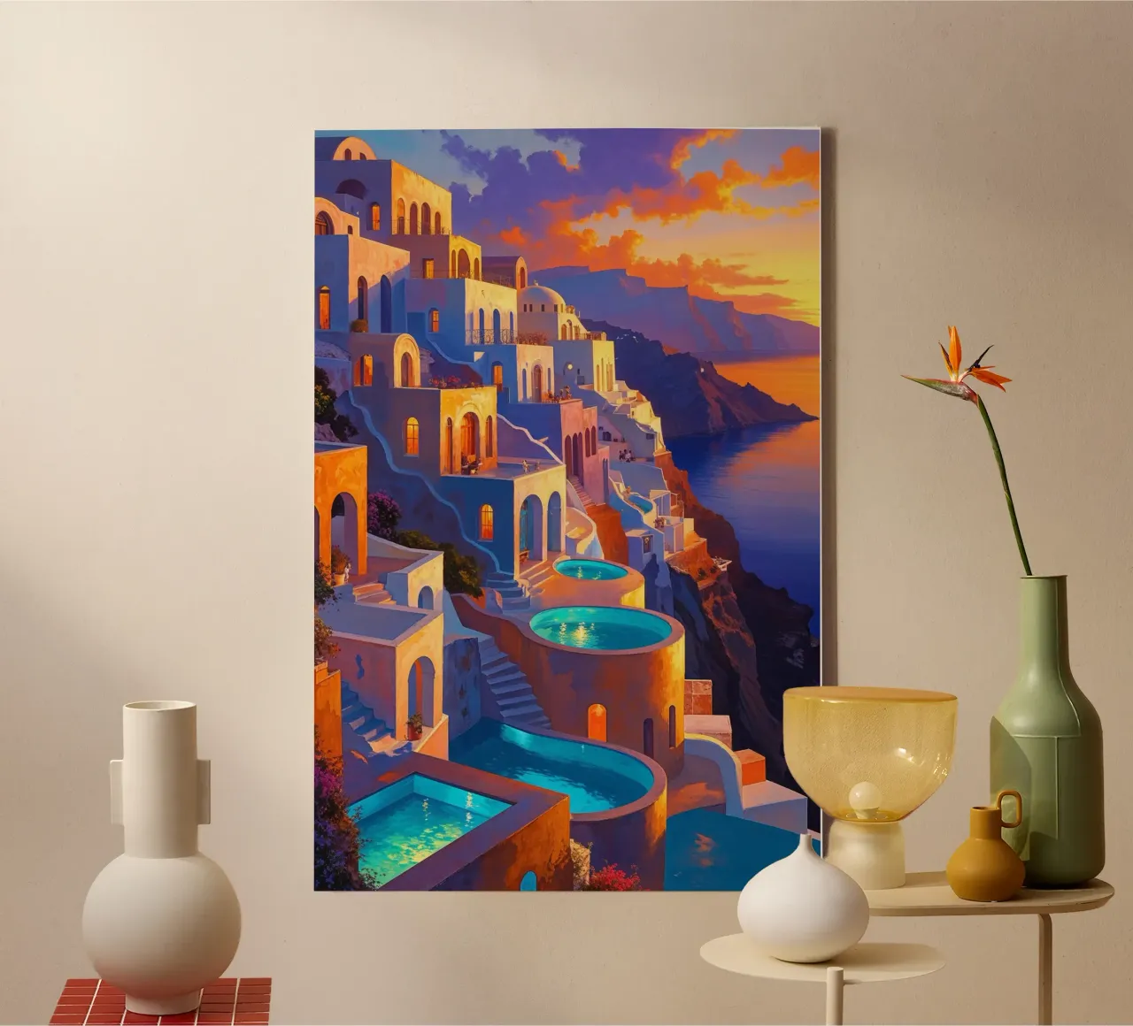 Santorini’s Illuminated Terraces tela con Cornice a cassetta da AlbertKlee