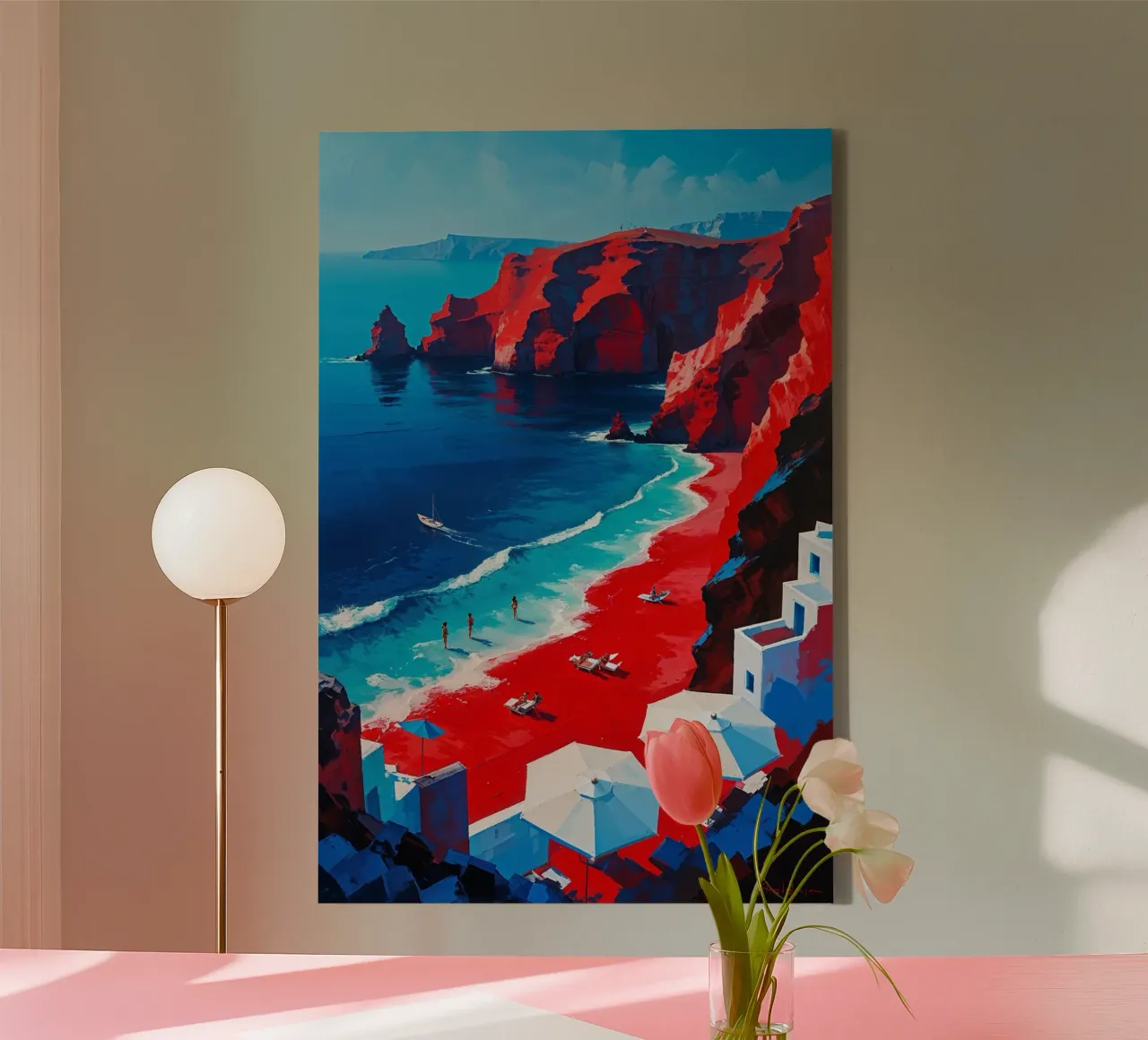 Santorini's Dreamy Sunset Over Coastal Rock Arches canvas by AlbertKlee