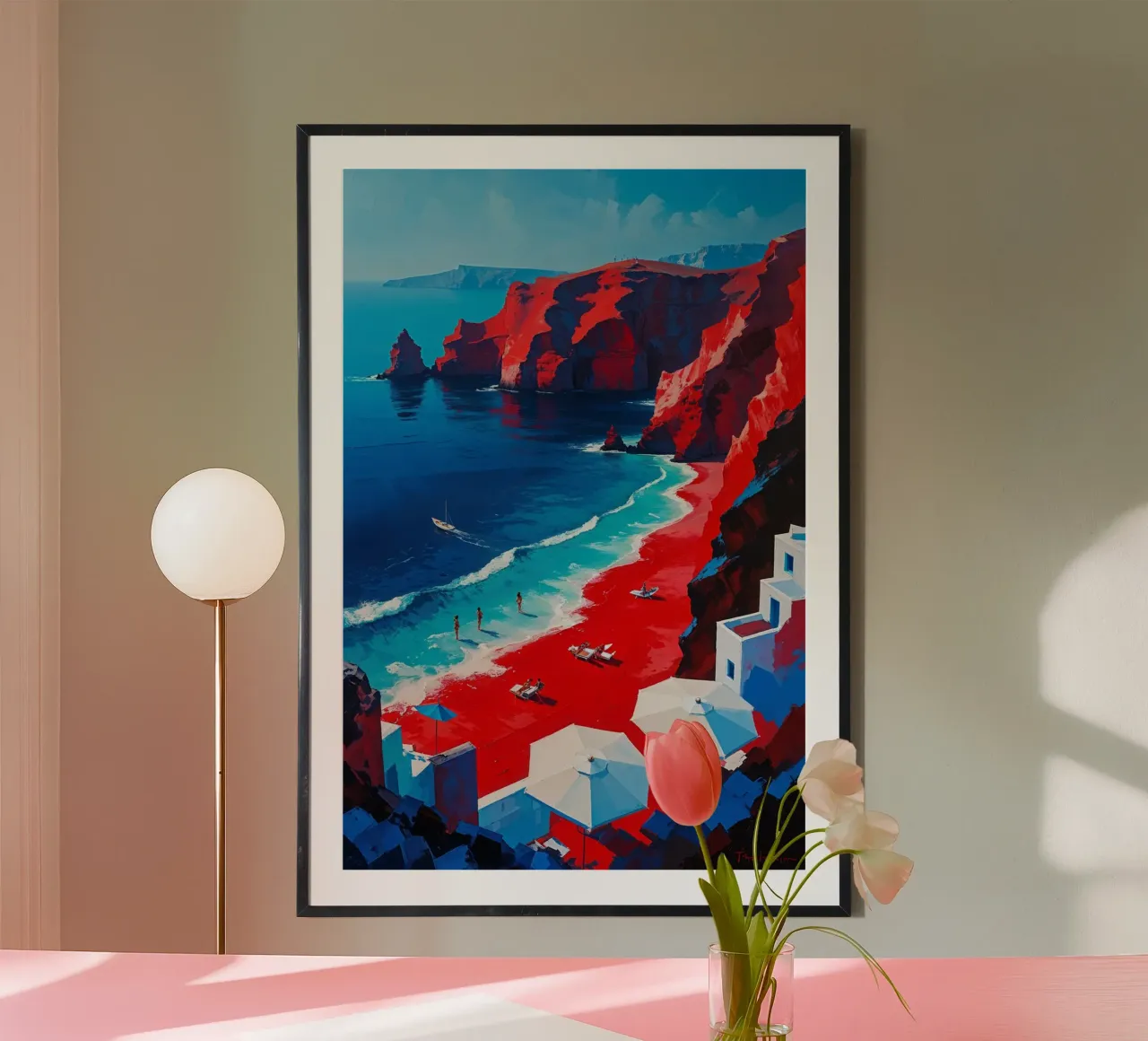 Santorini's Dreamy Sunset Over Coastal Rock Arches poster da AlbertKlee