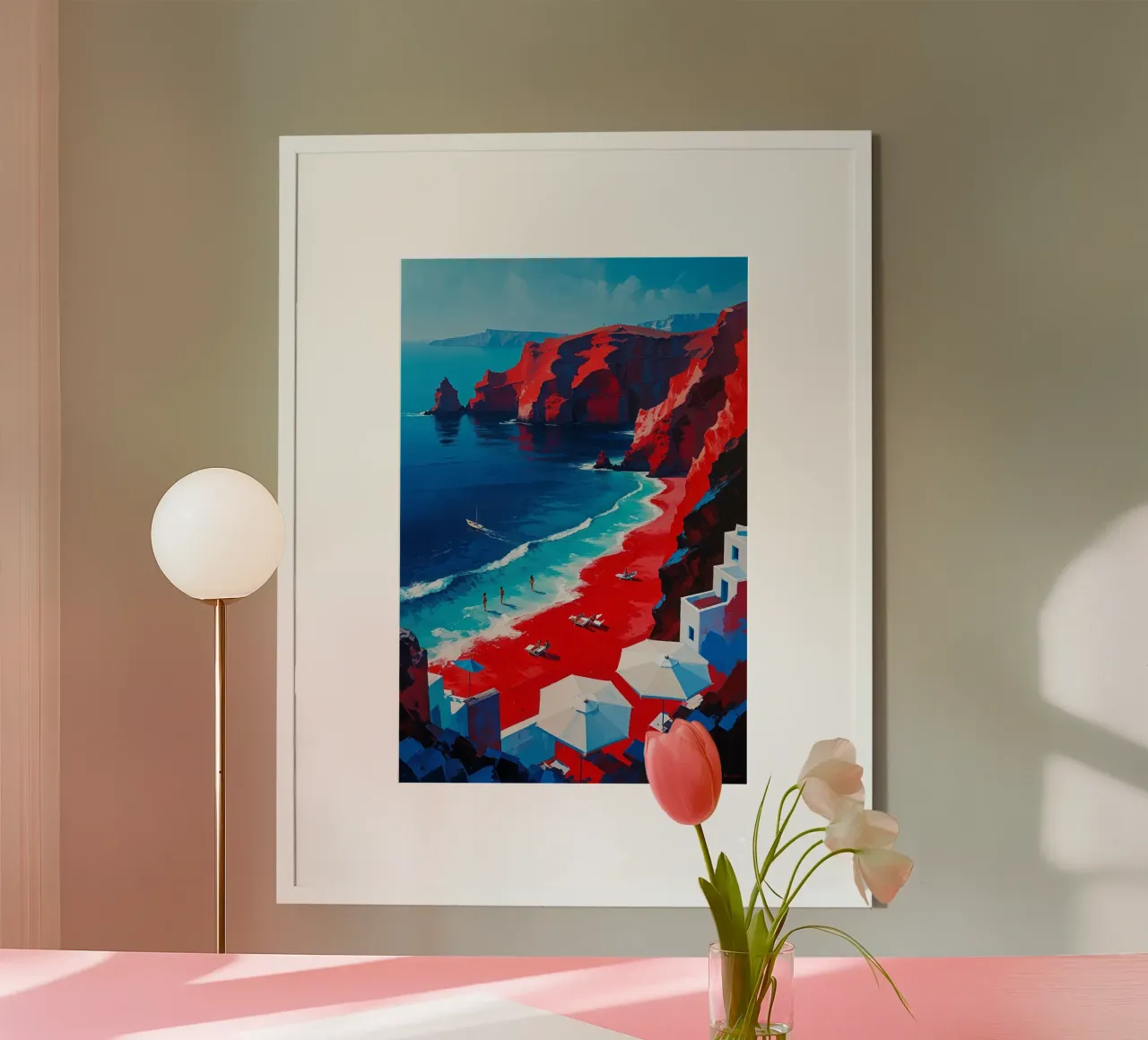 Santorini's Dreamy Sunset Over Coastal Rock Arches poster da AlbertKlee