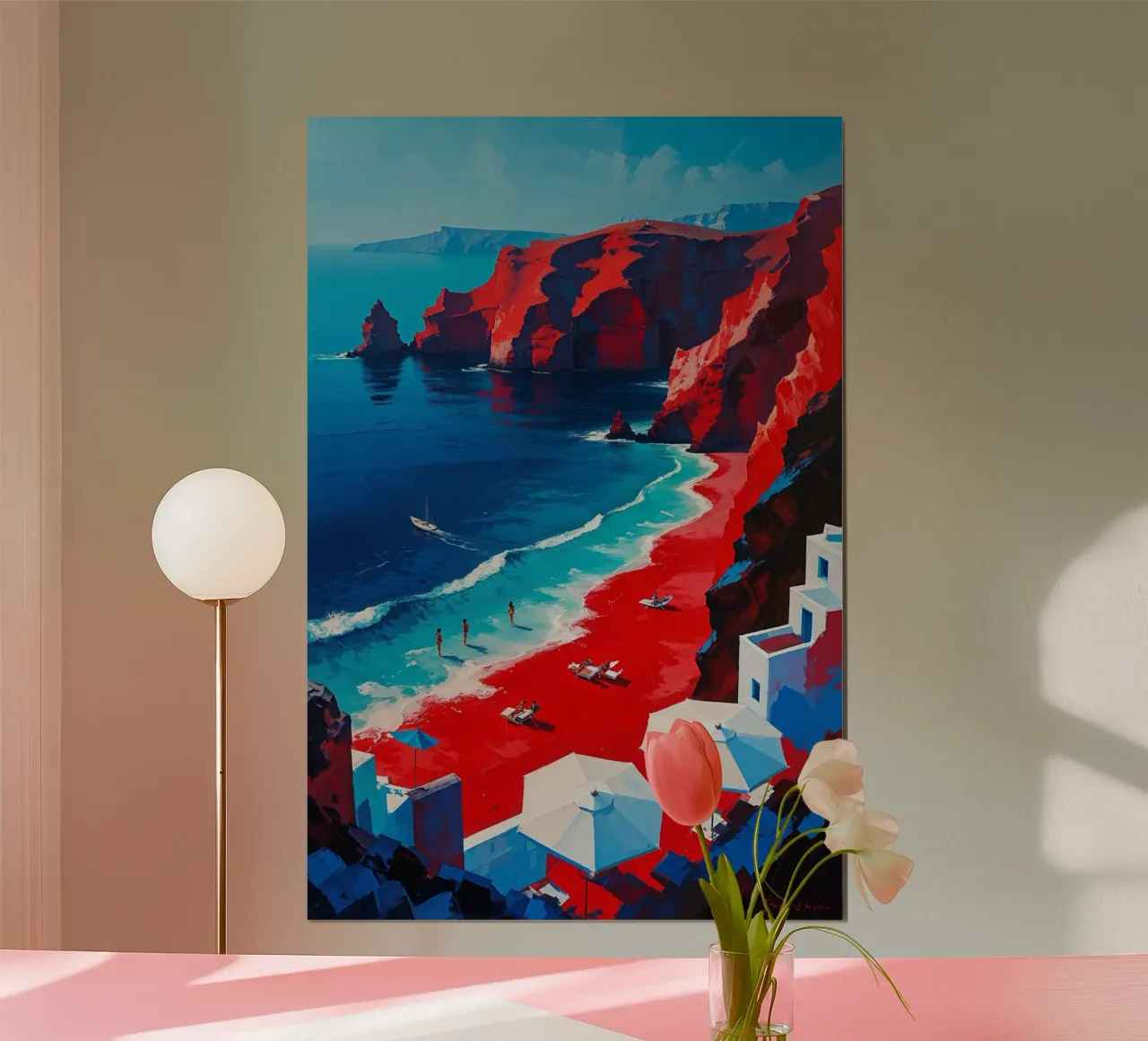 Santorini's Dreamy Sunset Over Coastal Rock Arches poster da AlbertKlee