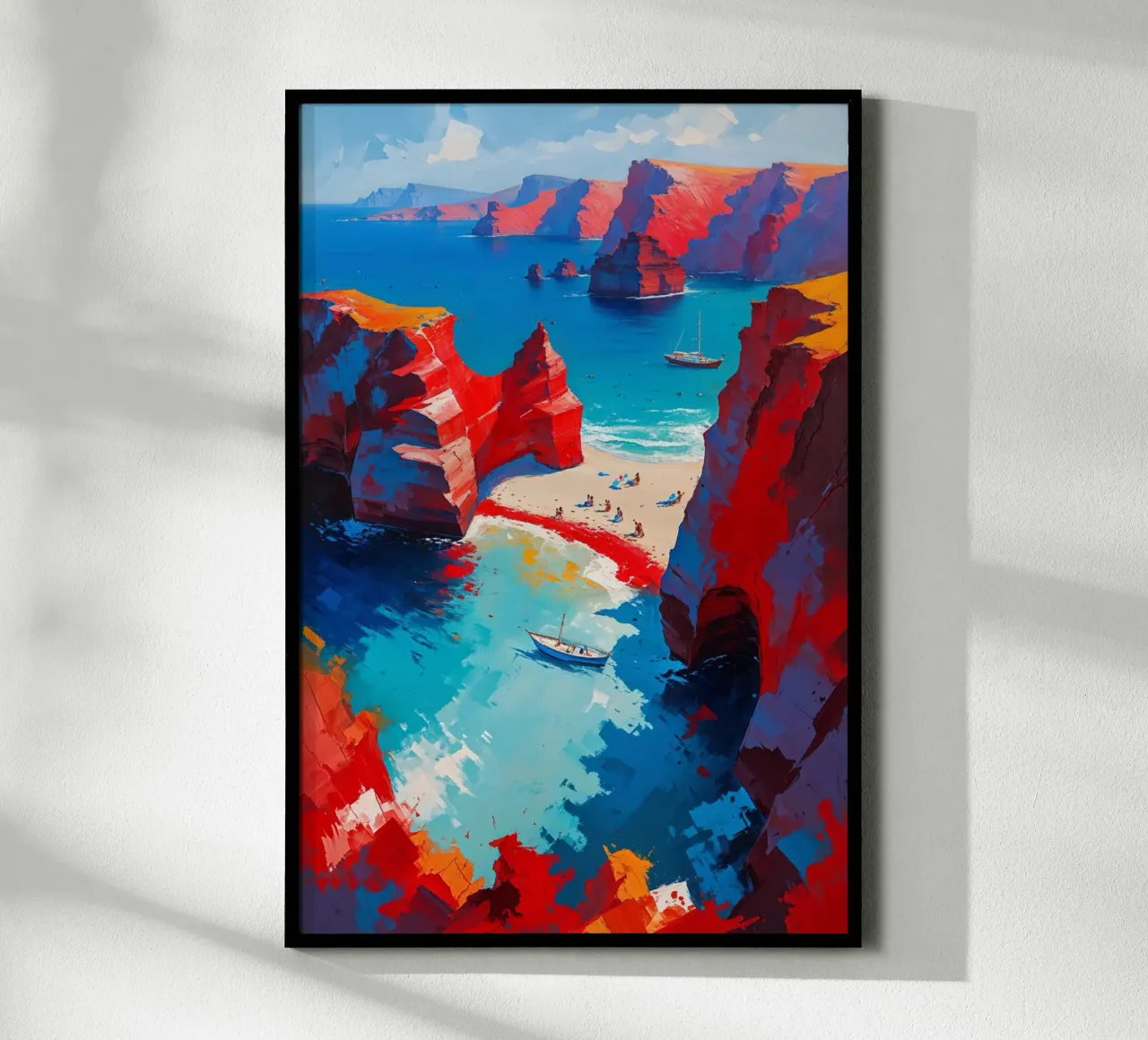 Serene Coastal Haven in Santorini with Boats carta hahnemühle da AlbertKlee