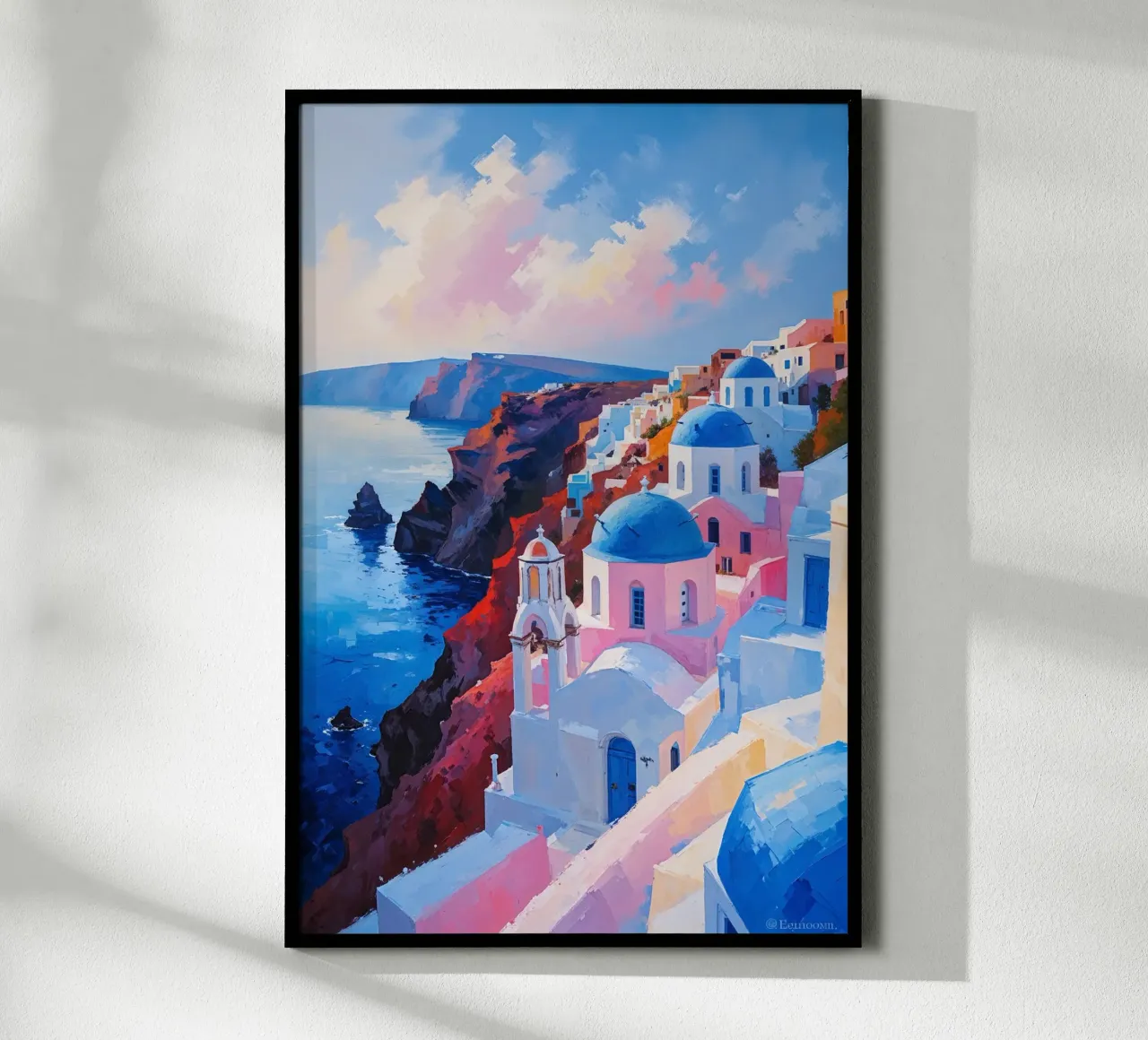 Santorini's Iconic Cascading Domes poster con telaio in legno da AlbertKlee