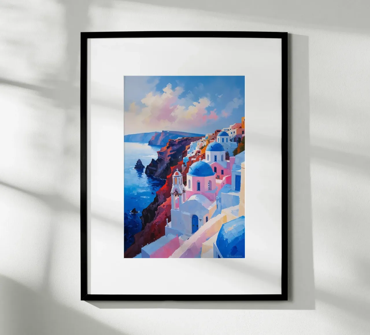 Santorini's Iconic Cascading Domes poster con telaio in legno da AlbertKlee