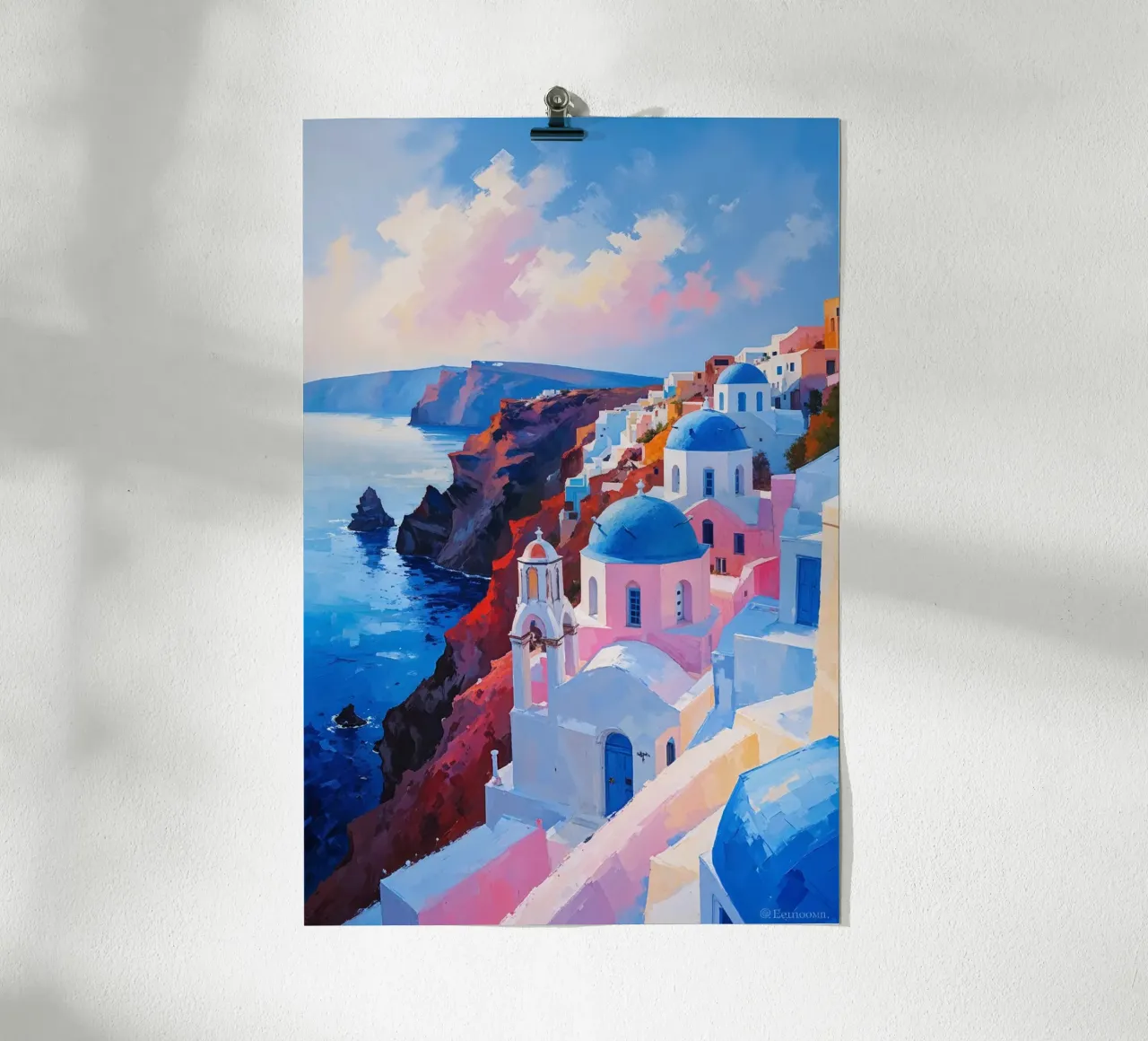 Santorini's Iconic Cascading Domes poster con telaio in legno da AlbertKlee