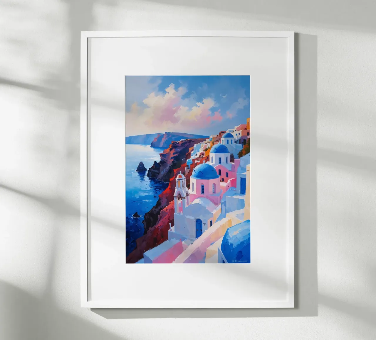 Santorini's Iconic Cascading Domes poster con telaio in legno da AlbertKlee