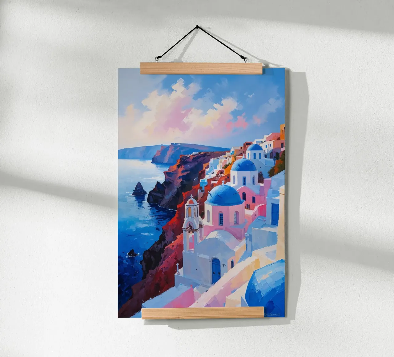 Santorini's Iconic Cascading Domes poster con telaio in legno da AlbertKlee