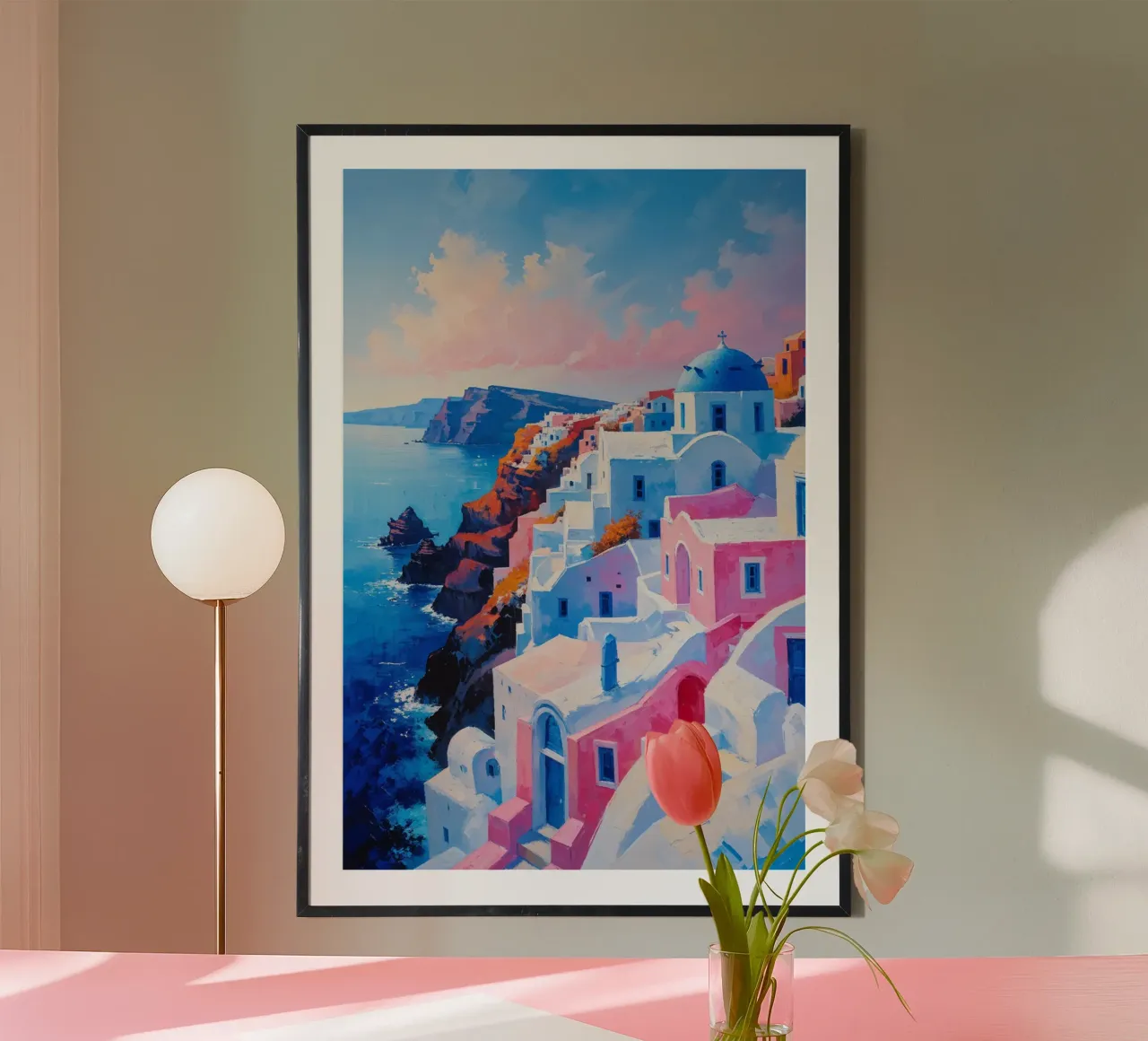 Sunrise Over Santorini’s Cascading Domes poster da AlbertKlee