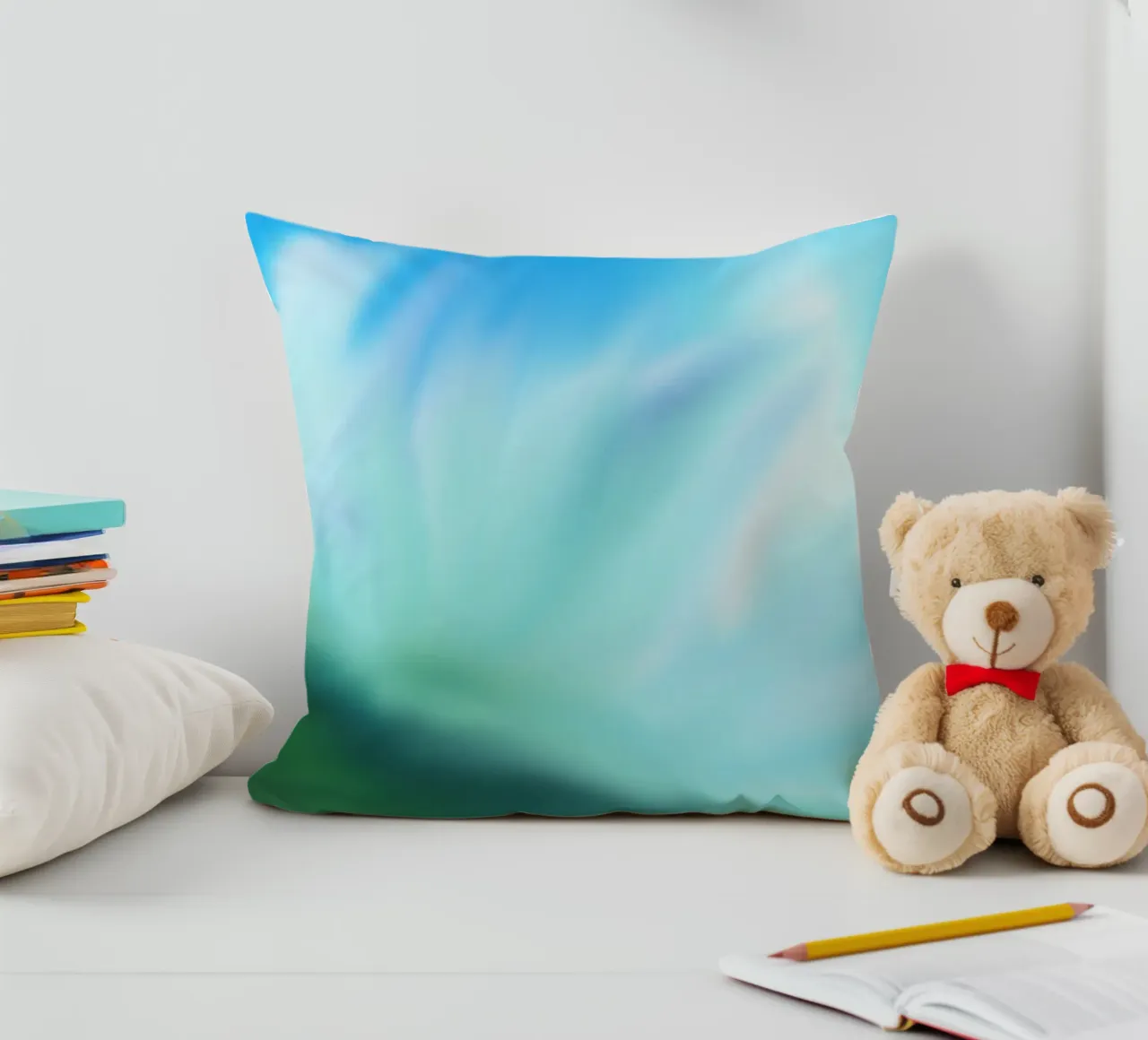 Piccolo fiore bianco su sfondo blu, come un acquerello cuscino da Something for you