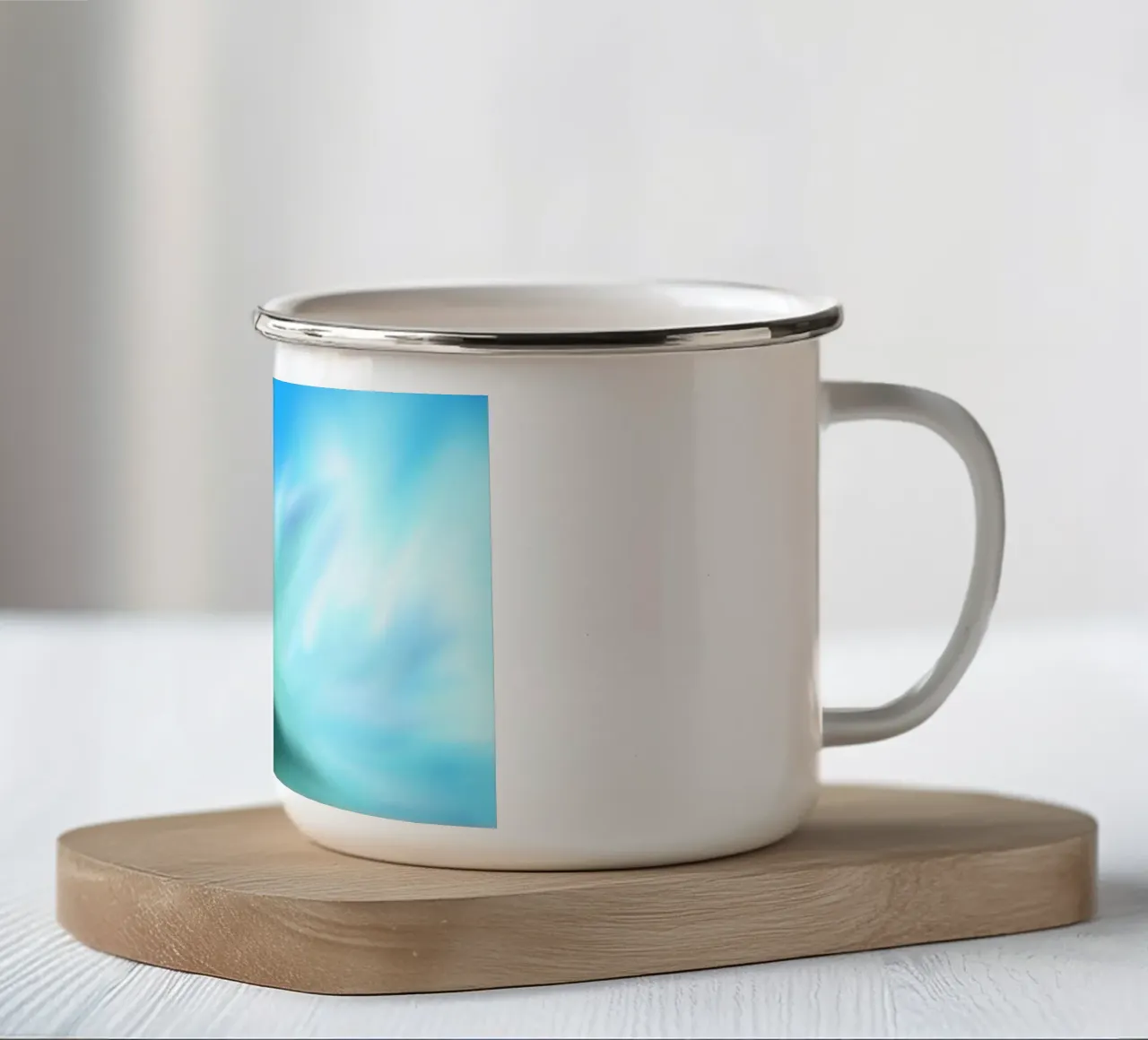 Piccolo fiore bianco su sfondo blu, come un acquerello tazza in smalto da Something for you