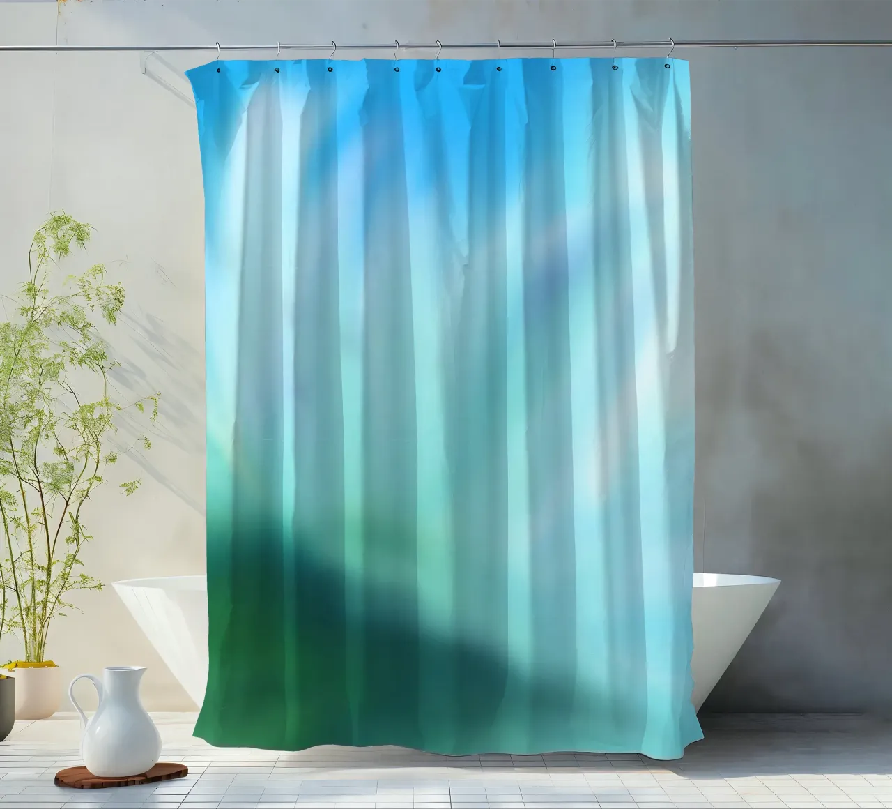 Piccolo fiore bianco su sfondo blu, come un acquerello tenda da doccia da Something for you