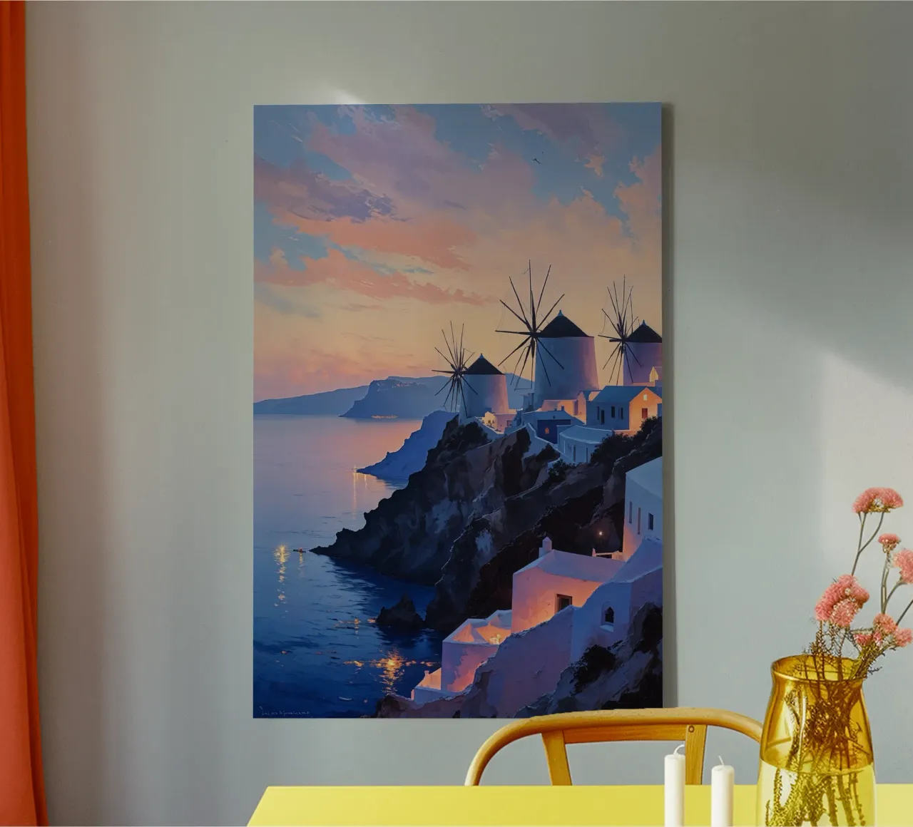 Santorini Windmills at Sunset tela con Cornice a cassetta da AlbertKlee