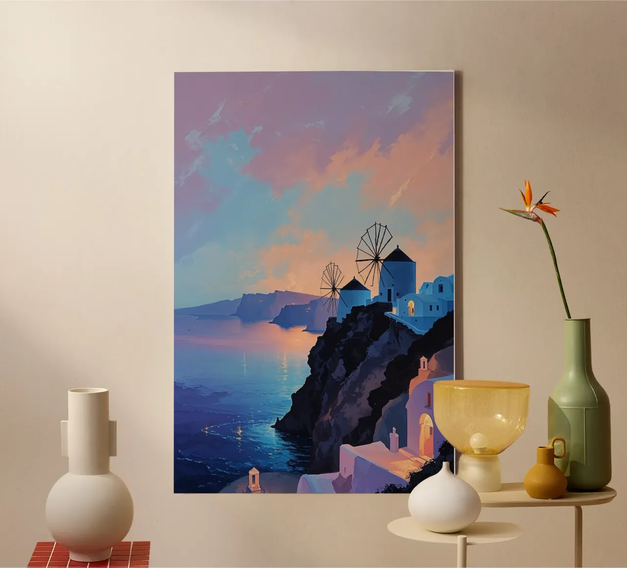 Twilight over Santorini Windmills tela con Cornice a cassetta da AlbertKlee