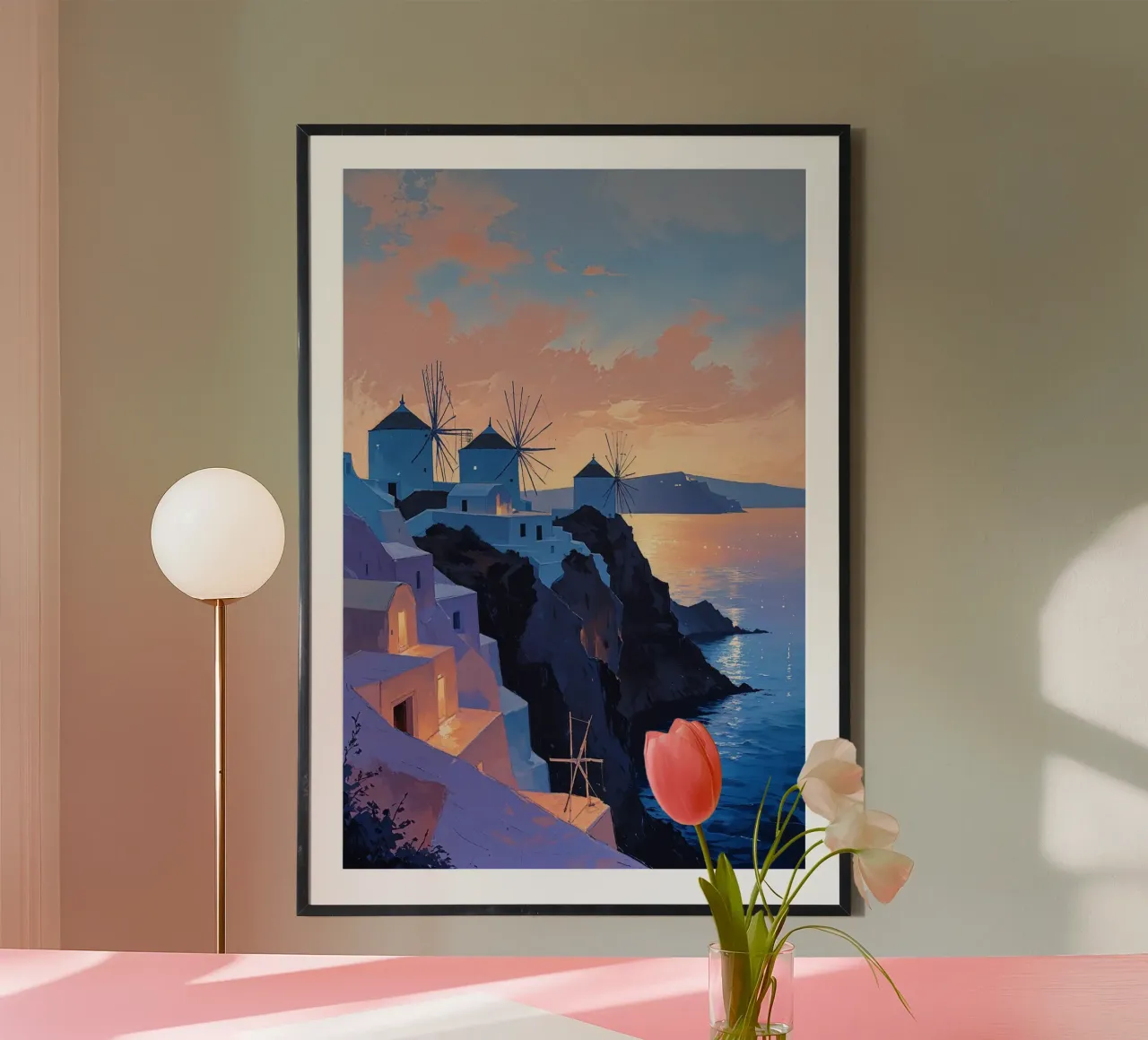 Pastel Dreams of Santorini's Windmills carta hahnemühle da AlbertKlee