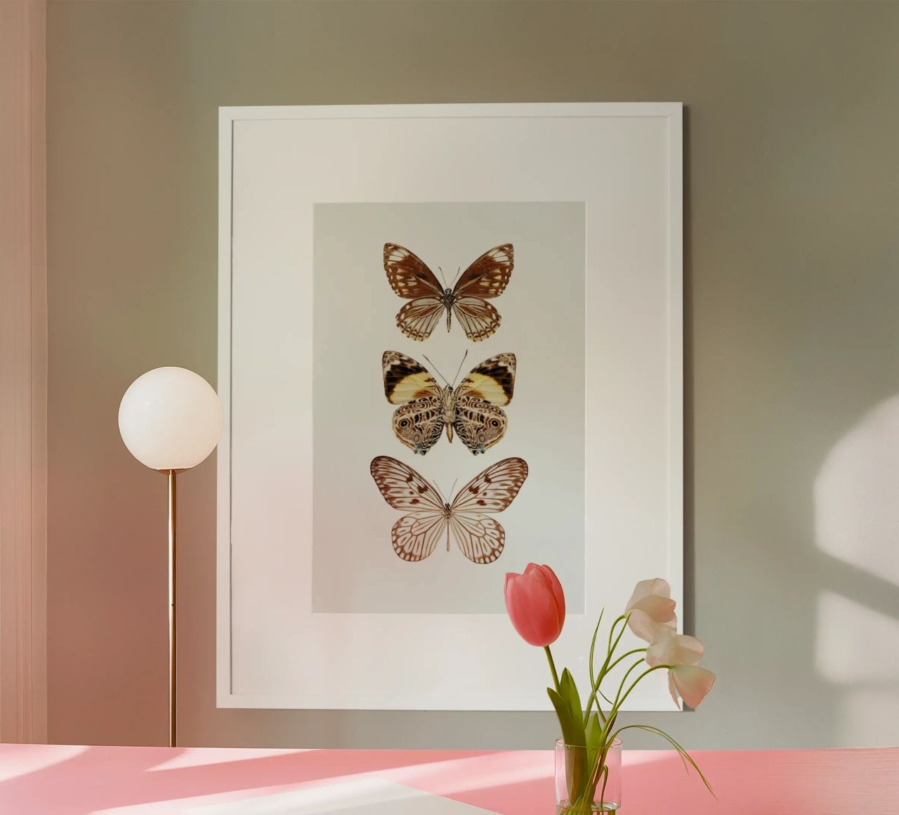 Erdige Eleganz: Drei Schmetterlinge Poster Poster von Curious Collections by Marielle Leenders