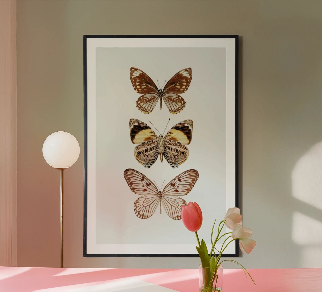Erdige Eleganz: Drei Schmetterlinge Poster Poster von Curious Collections by Marielle Leenders