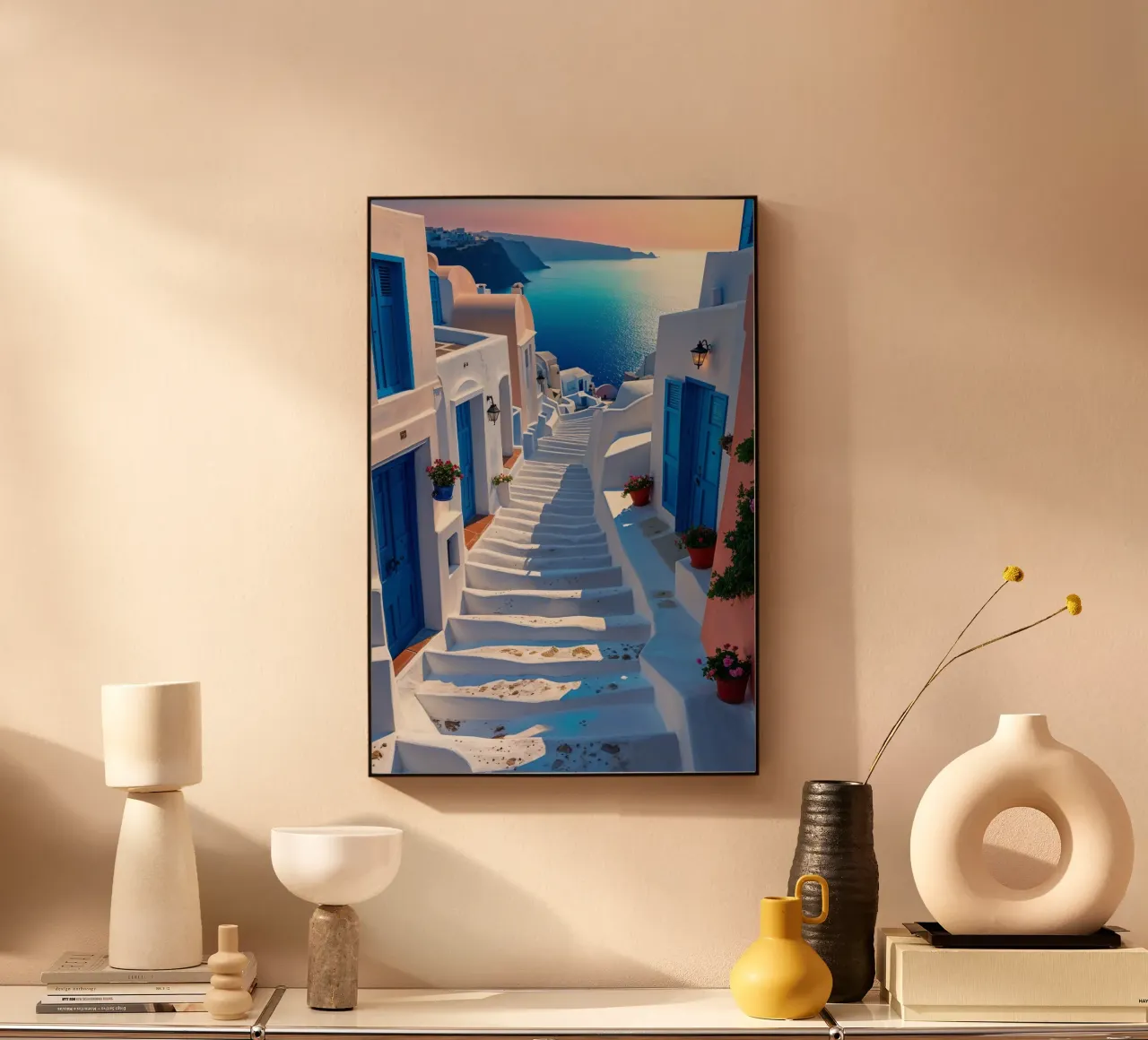 Whitewashed Steps to the Aegean in Santorini Alu-Dibond von AlbertKlee