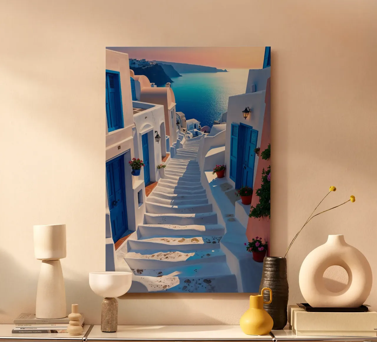 Whitewashed Steps to the Aegean in Santorini Alu-Dibond von AlbertKlee