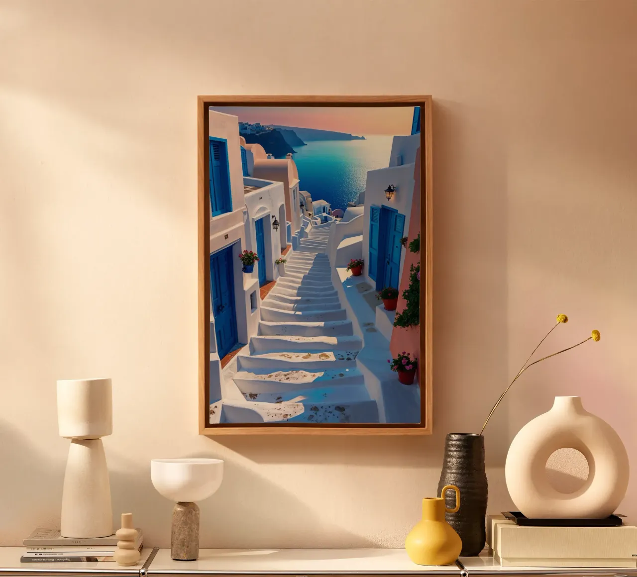 Whitewashed Steps to the Aegean in Santorini canvas van AlbertKlee