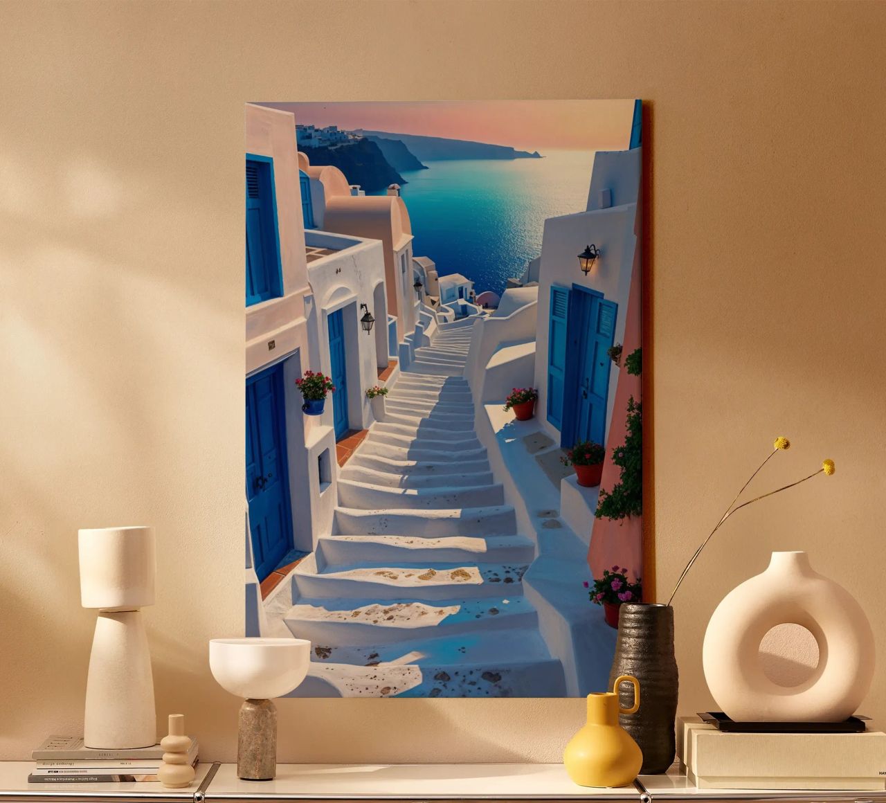 Whitewashed Steps to the Aegean in Santorini tela da AlbertKlee