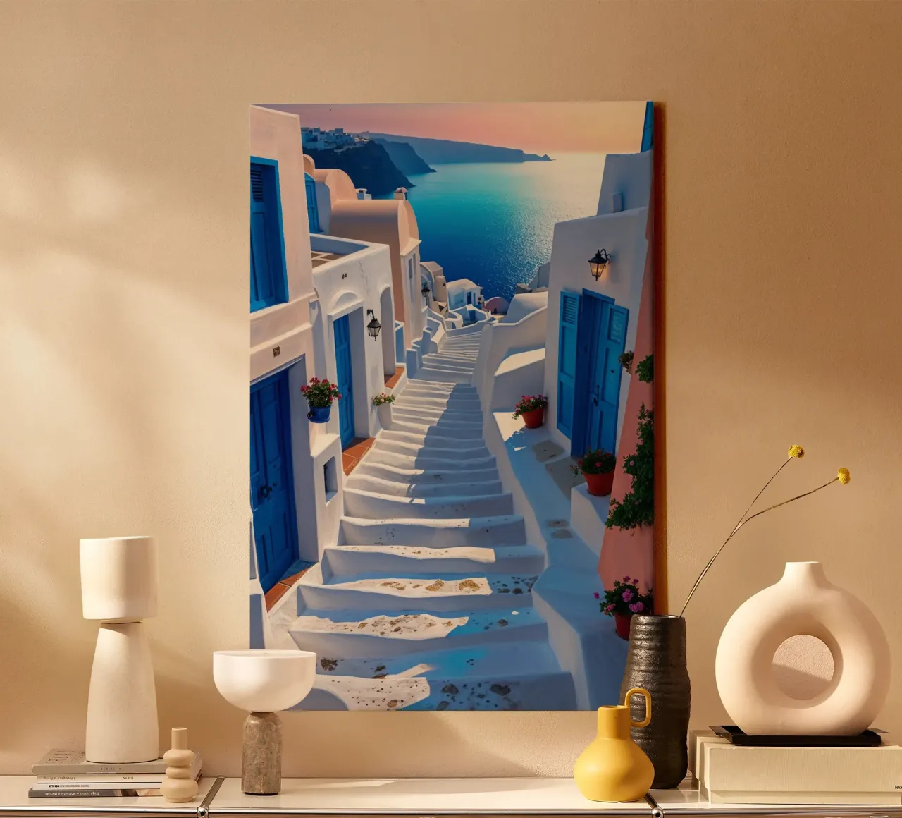 Whitewashed Steps to the Aegean in Santorini canvas van AlbertKlee