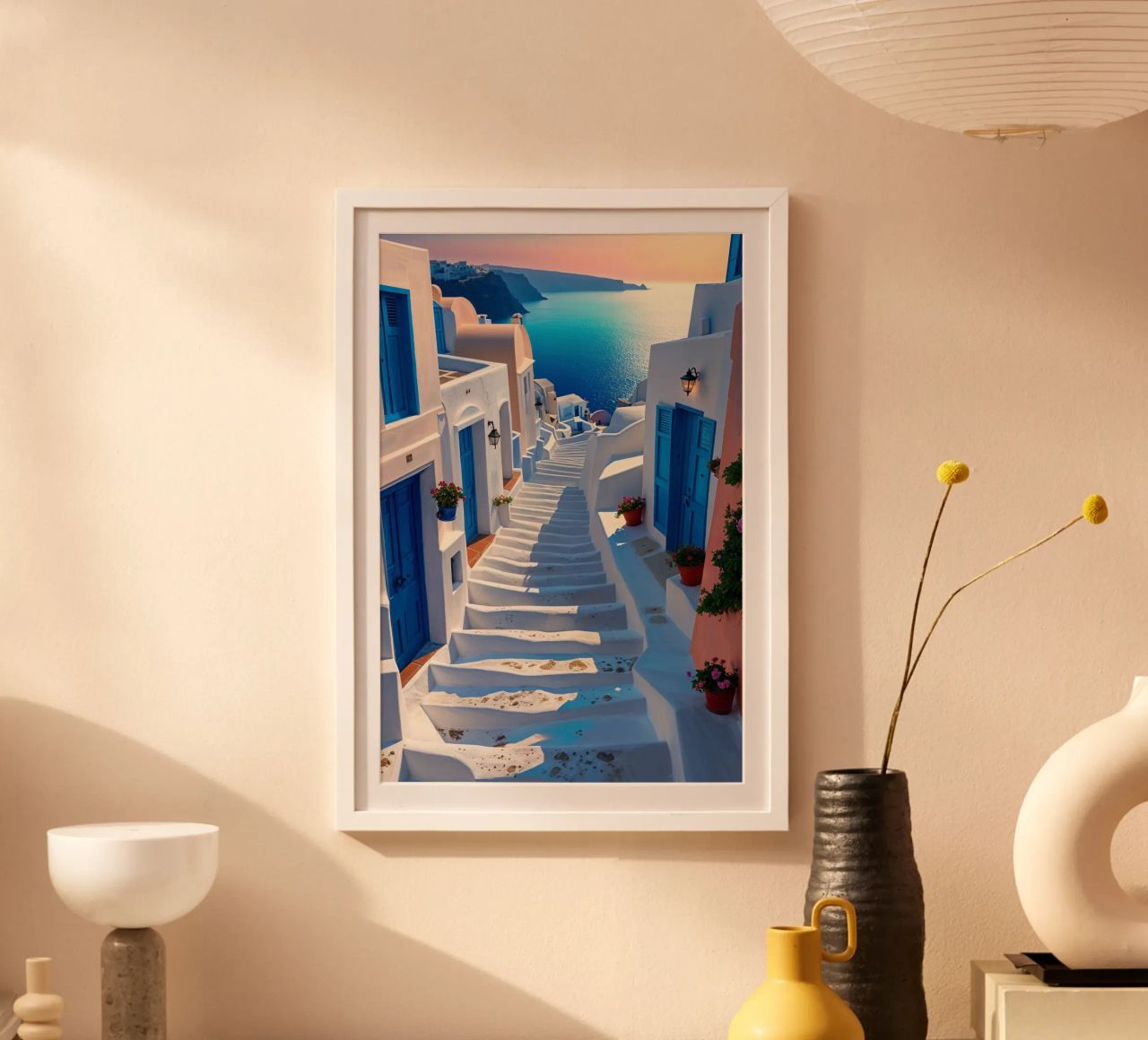Whitewashed Steps to the Aegean in Santorini poster de AlbertKlee