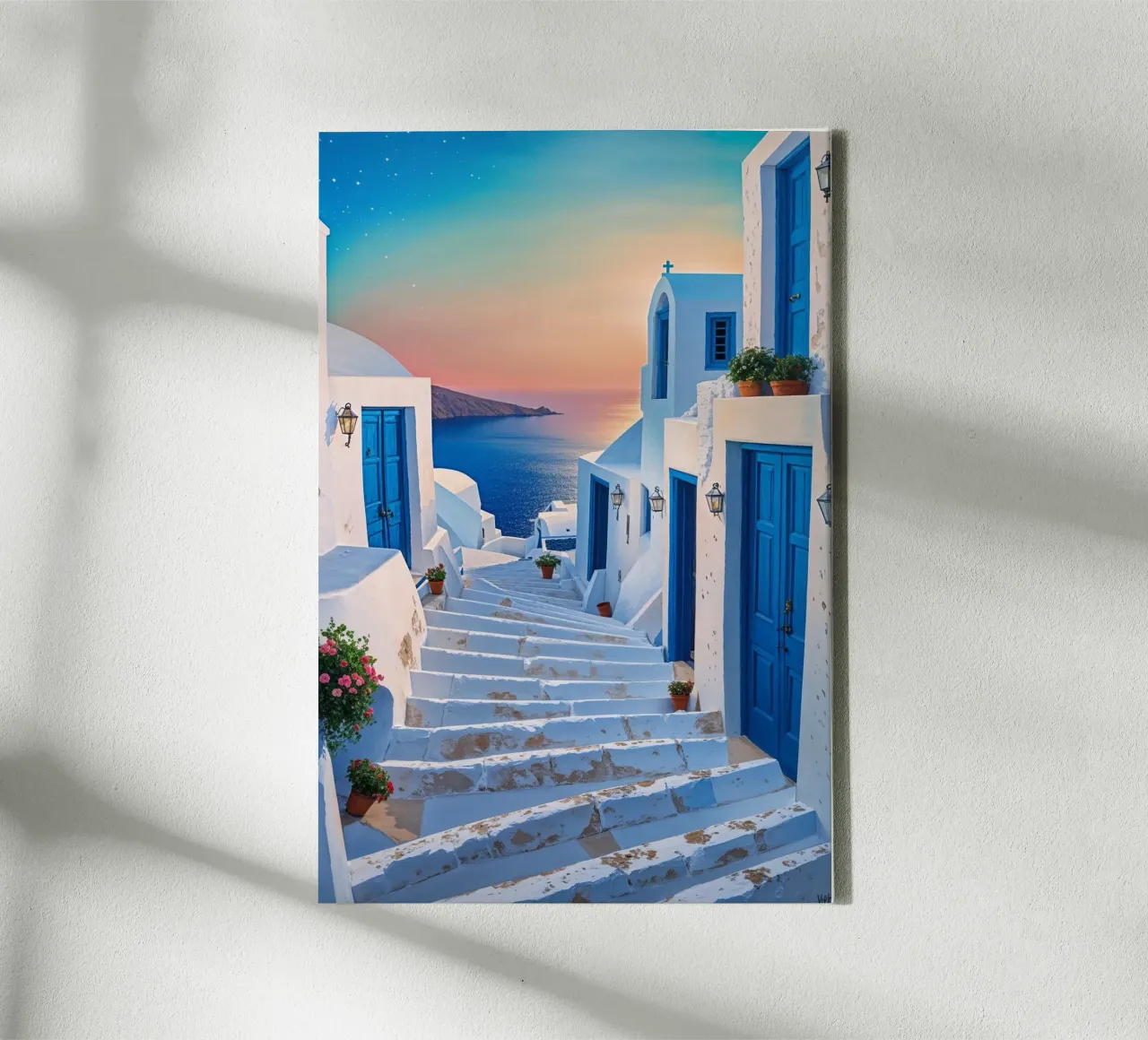 Sunlit Pathways of Santorini’s Charm canvas van AlbertKlee