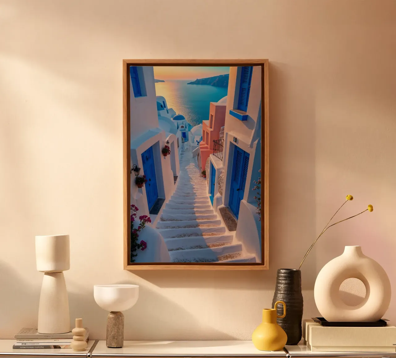 Santorini’s Timeless Steps at Sunset tela con Cornice a cassetta da AlbertKlee