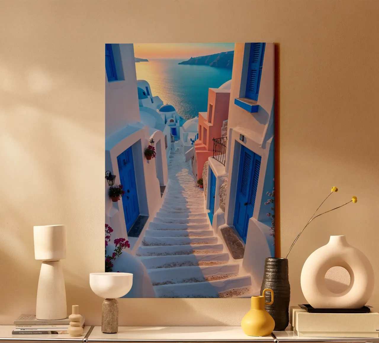 Santorini’s Timeless Steps at Sunset tela con Cornice a cassetta da AlbertKlee