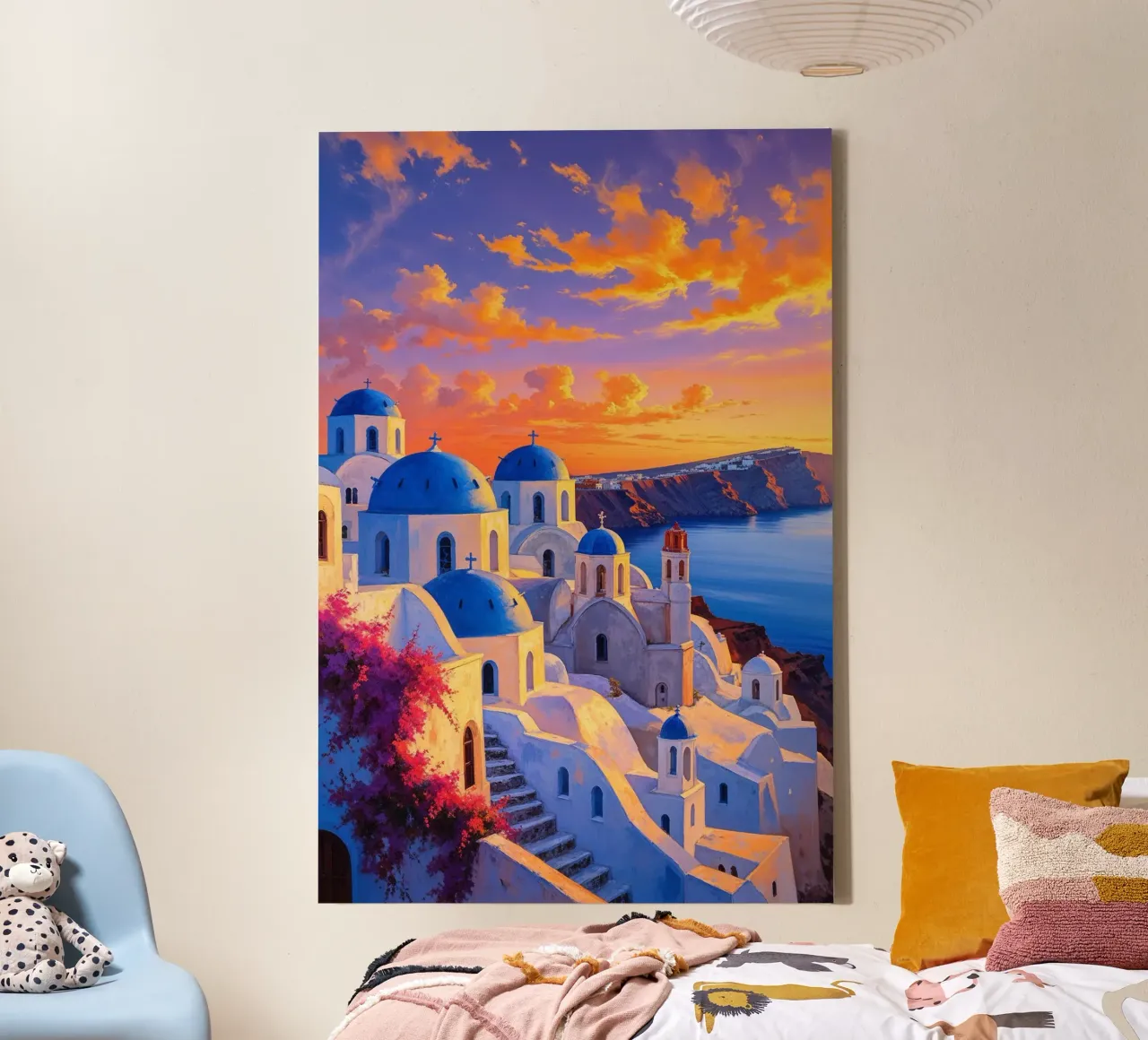 Santorini’s Blue Domes at Twilight tela da AlbertKlee