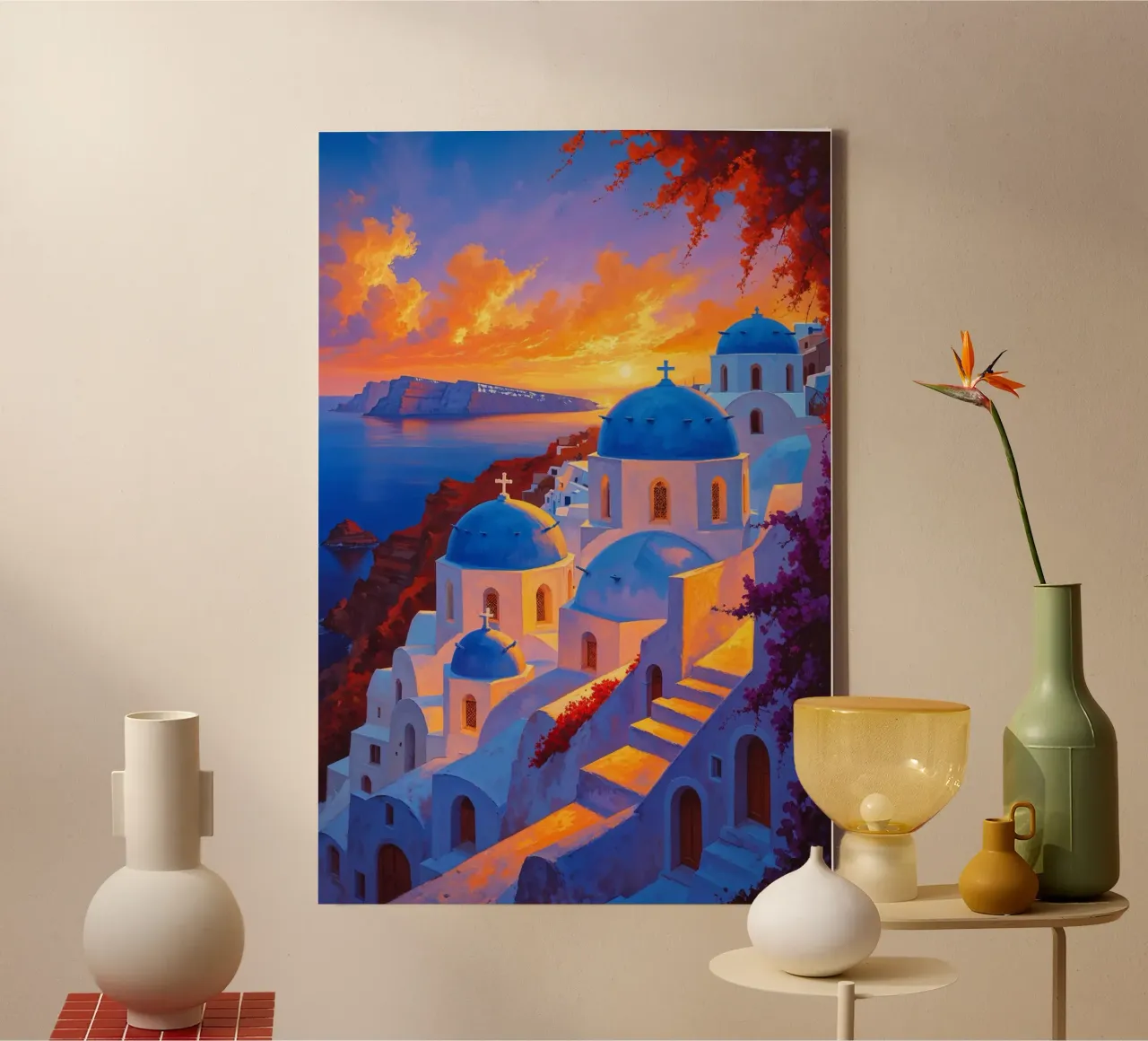 Golden Sunset Over Santorini’s Domes canvas met Baklijst van AlbertKlee