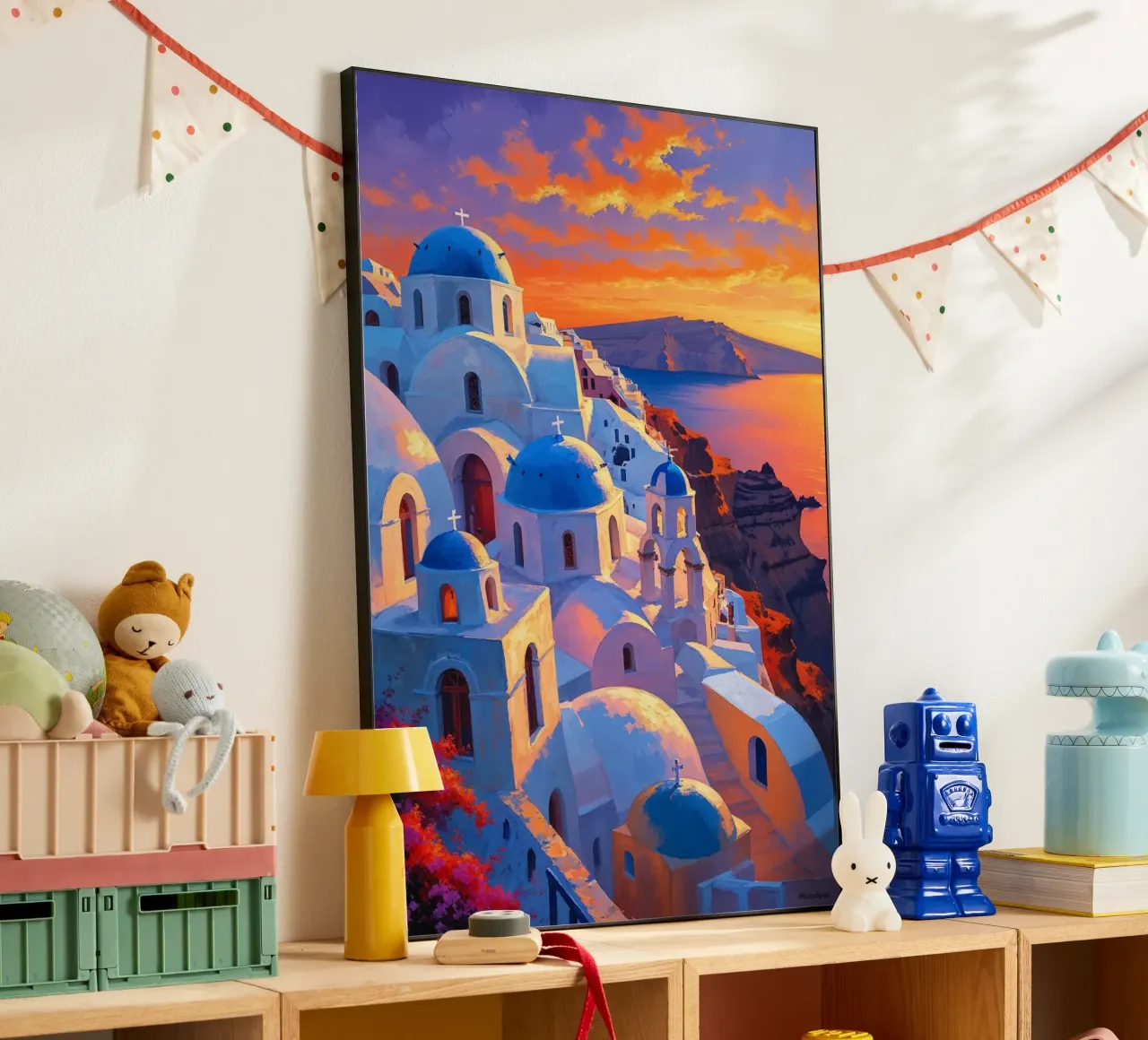 Sunset Glow over Santorini Domes alluminio dibond da AlbertKlee