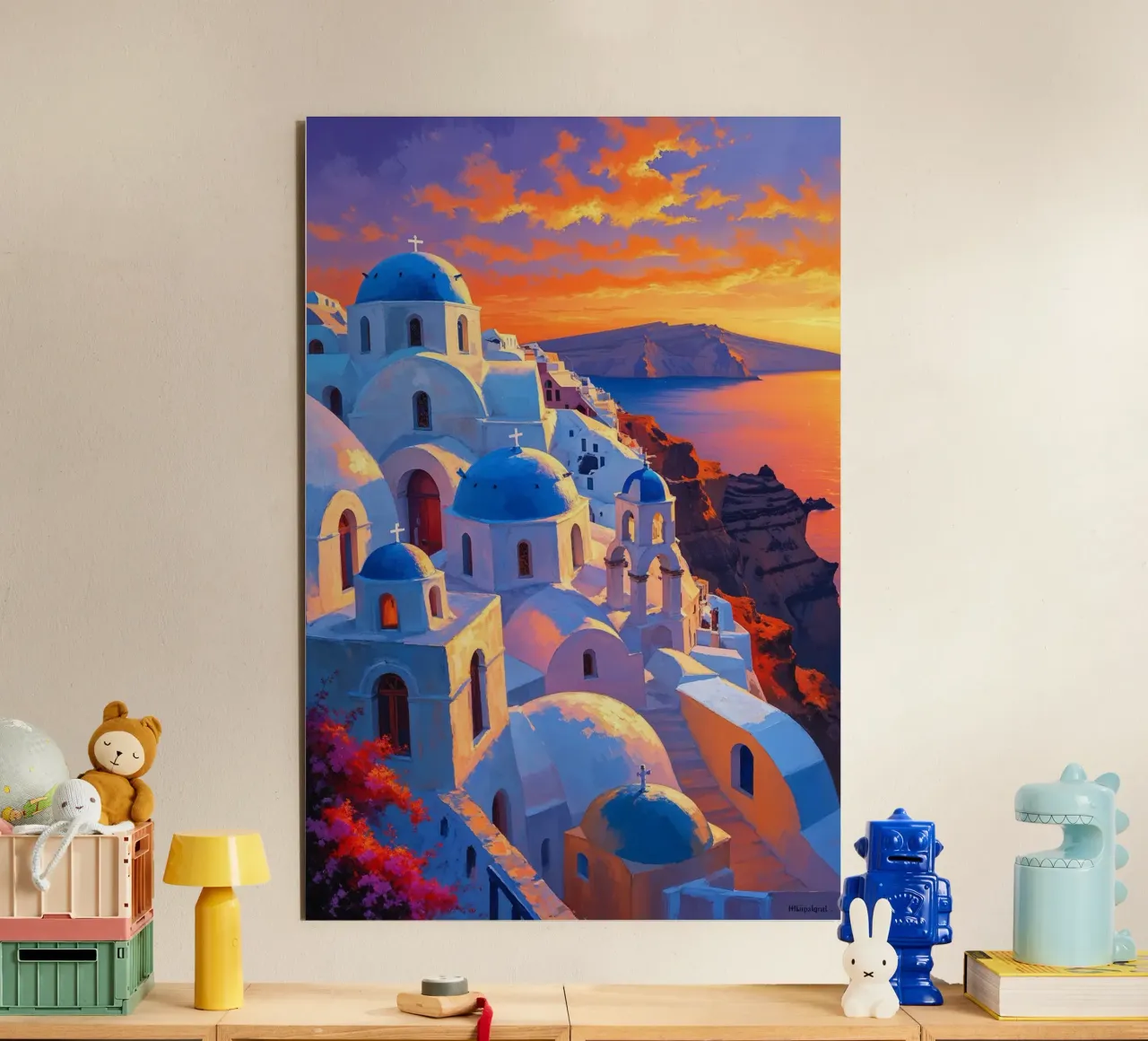 Sunset Glow over Santorini Domes alluminio dibond da AlbertKlee