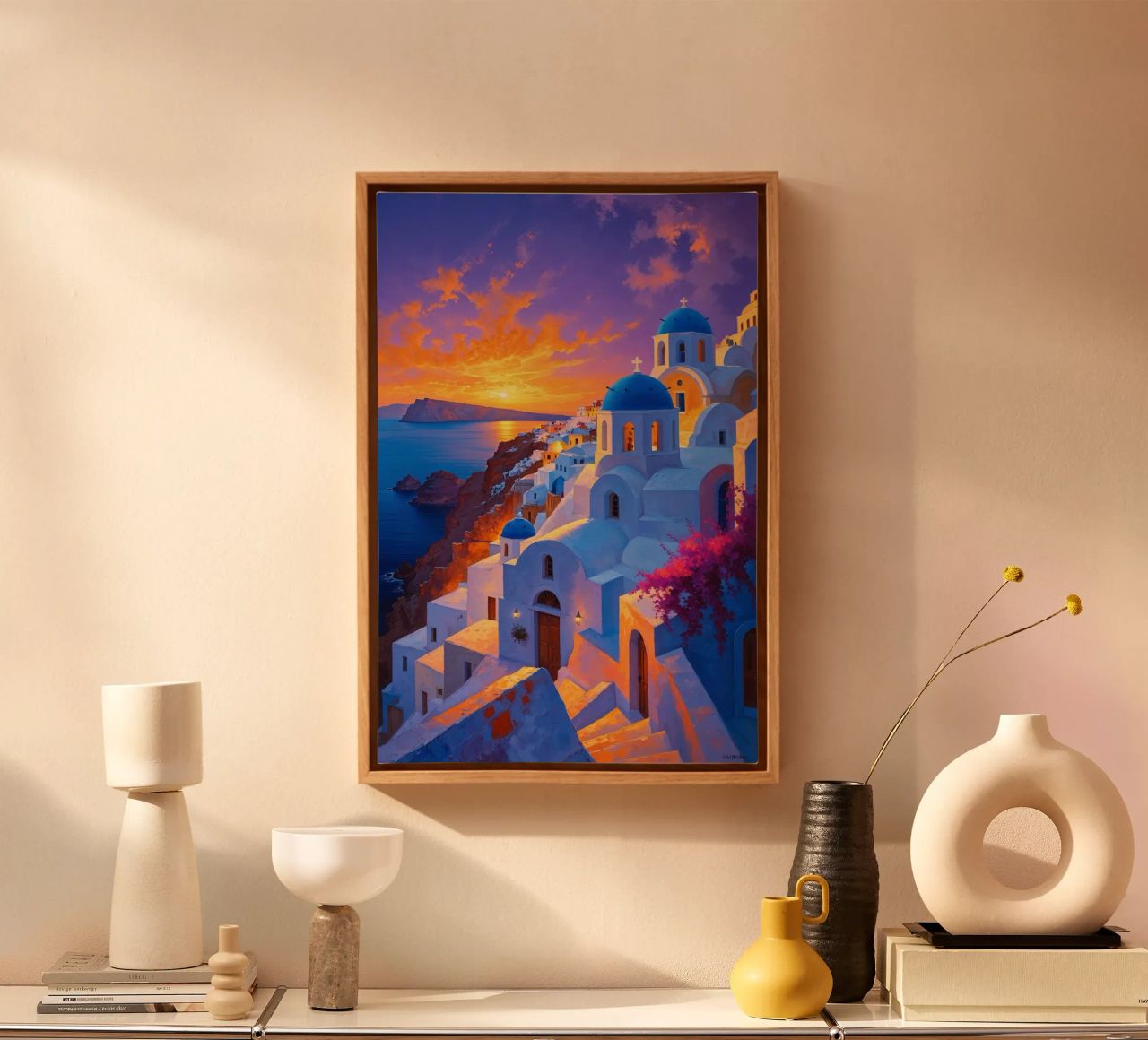 Sunset Serenity of Santorini Cliffs canvas van AlbertKlee