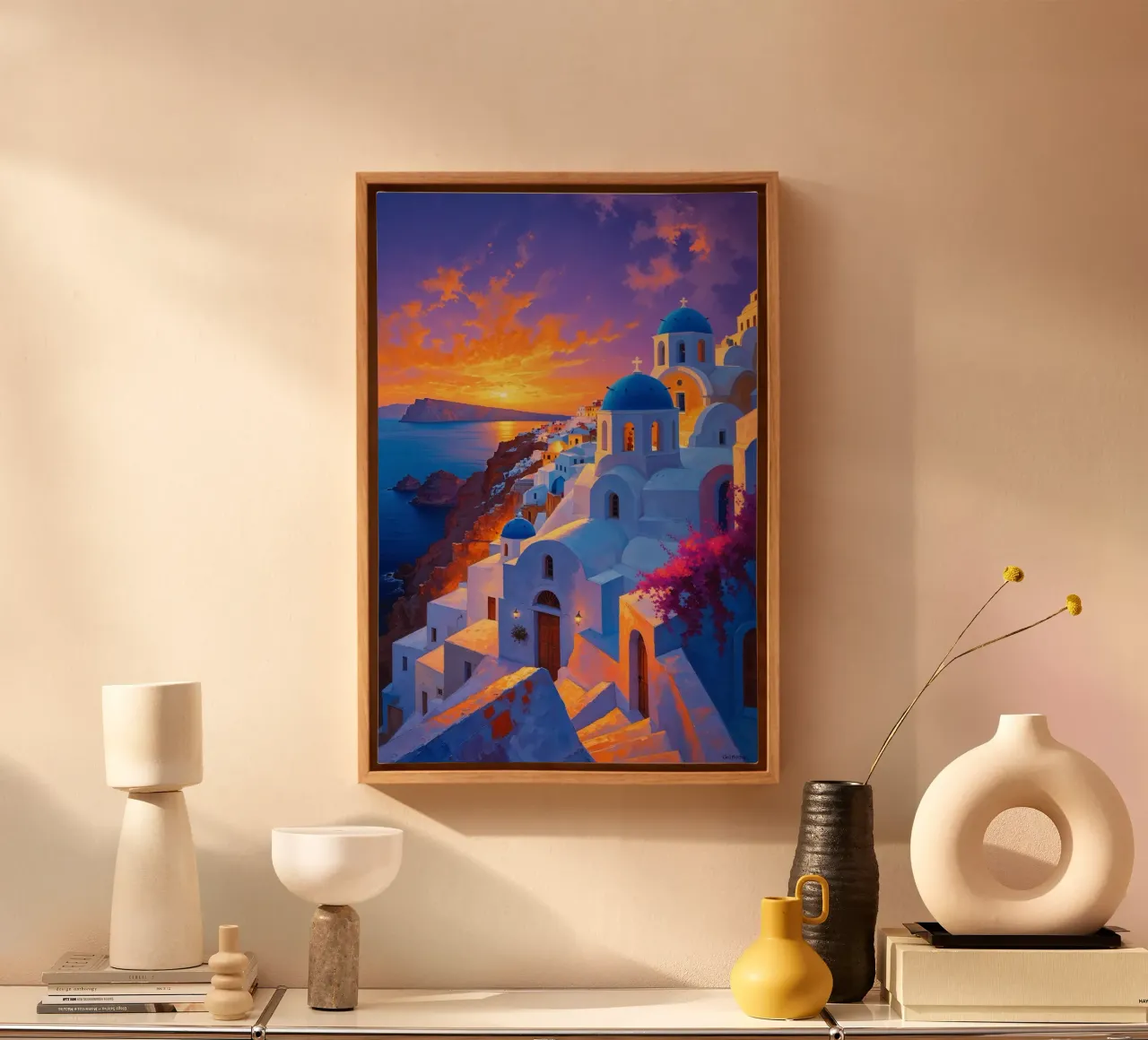 Sunset Serenity of Santorini Cliffs canvas by AlbertKlee