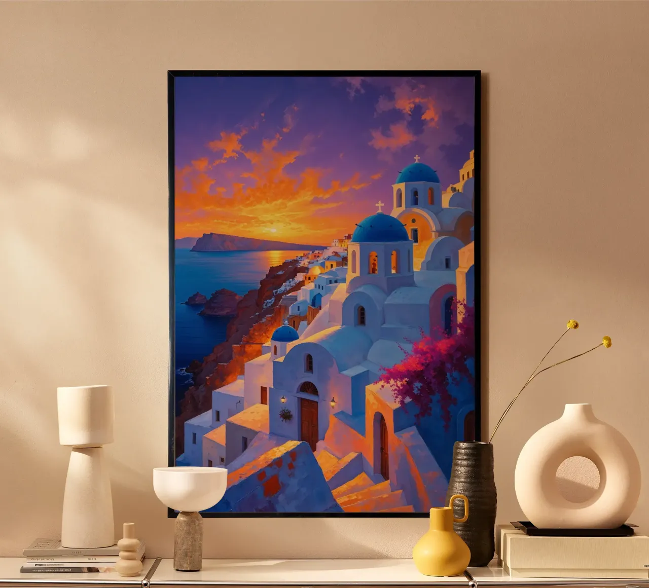 Sunset Serenity of Santorini Cliffs poster da AlbertKlee