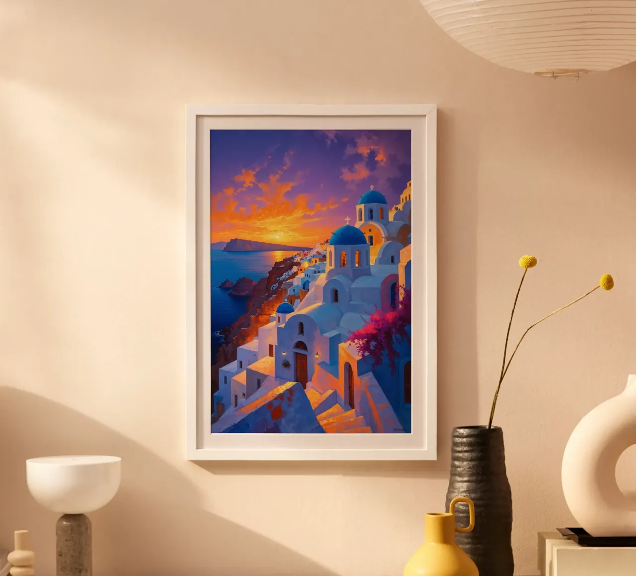 Sunset Serenity of Santorini Cliffs poster da AlbertKlee