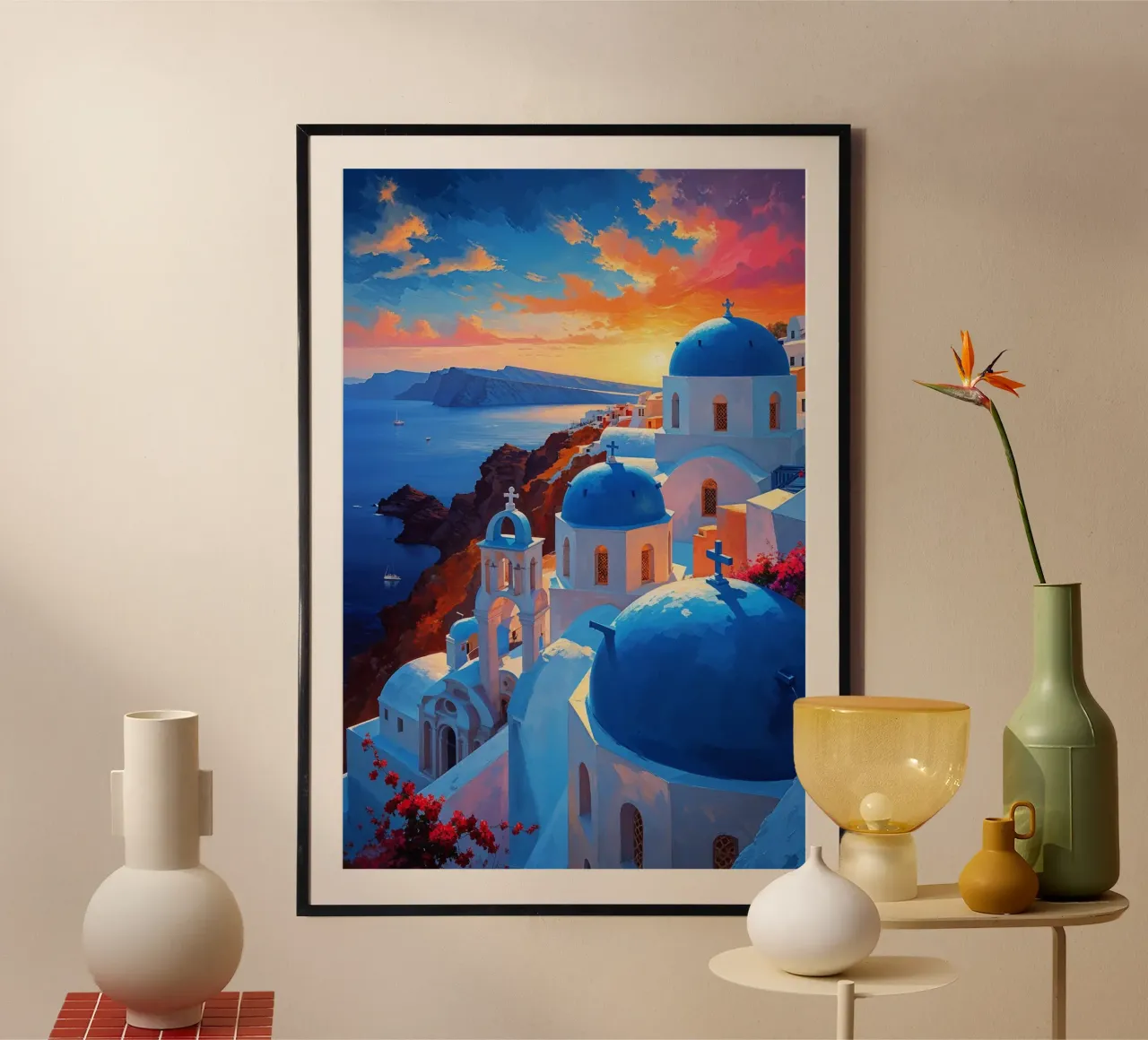 Golden Hour in Santorini poster con telaio in legno da AlbertKlee