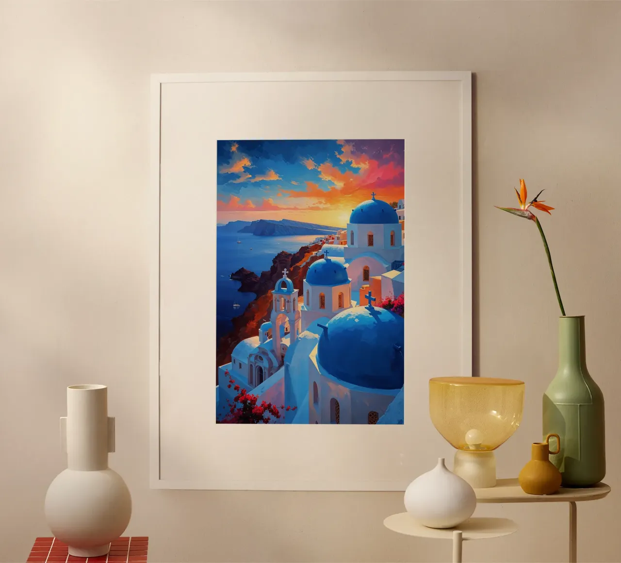 Golden Hour in Santorini poster con telaio in legno da AlbertKlee