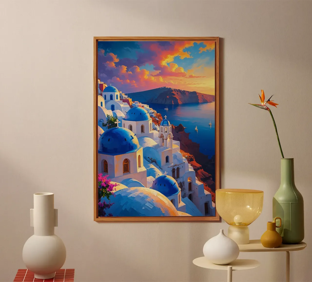 Santorini's Iconic Sunset Domes alluminio dibond da AlbertKlee