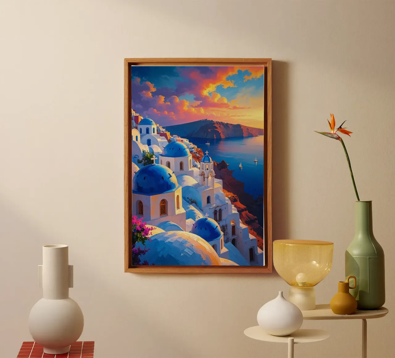 Santorini's Iconic Sunset Domes tela con Cornice a cassetta da AlbertKlee