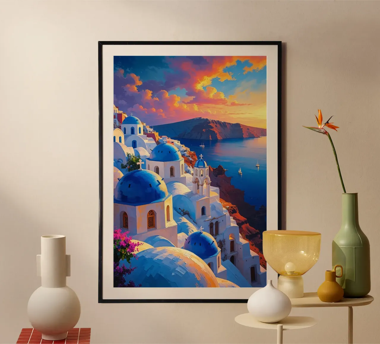 Santorini's Iconic Sunset Domes carta hahnemühle da AlbertKlee