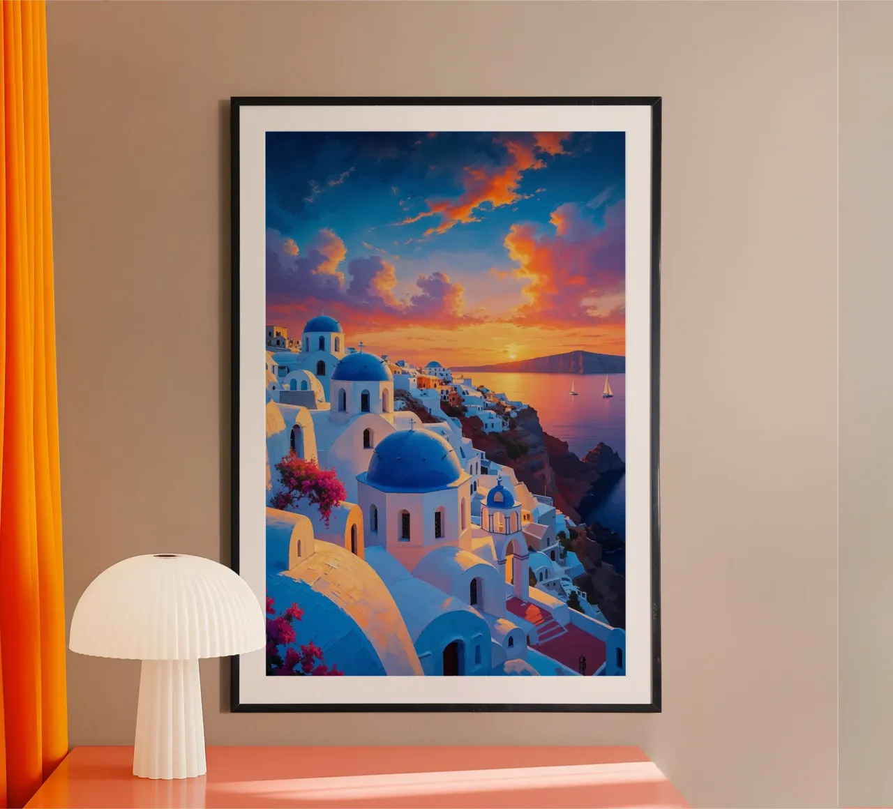 Twilight Serenity Over Santorini poster con telaio in legno da AlbertKlee