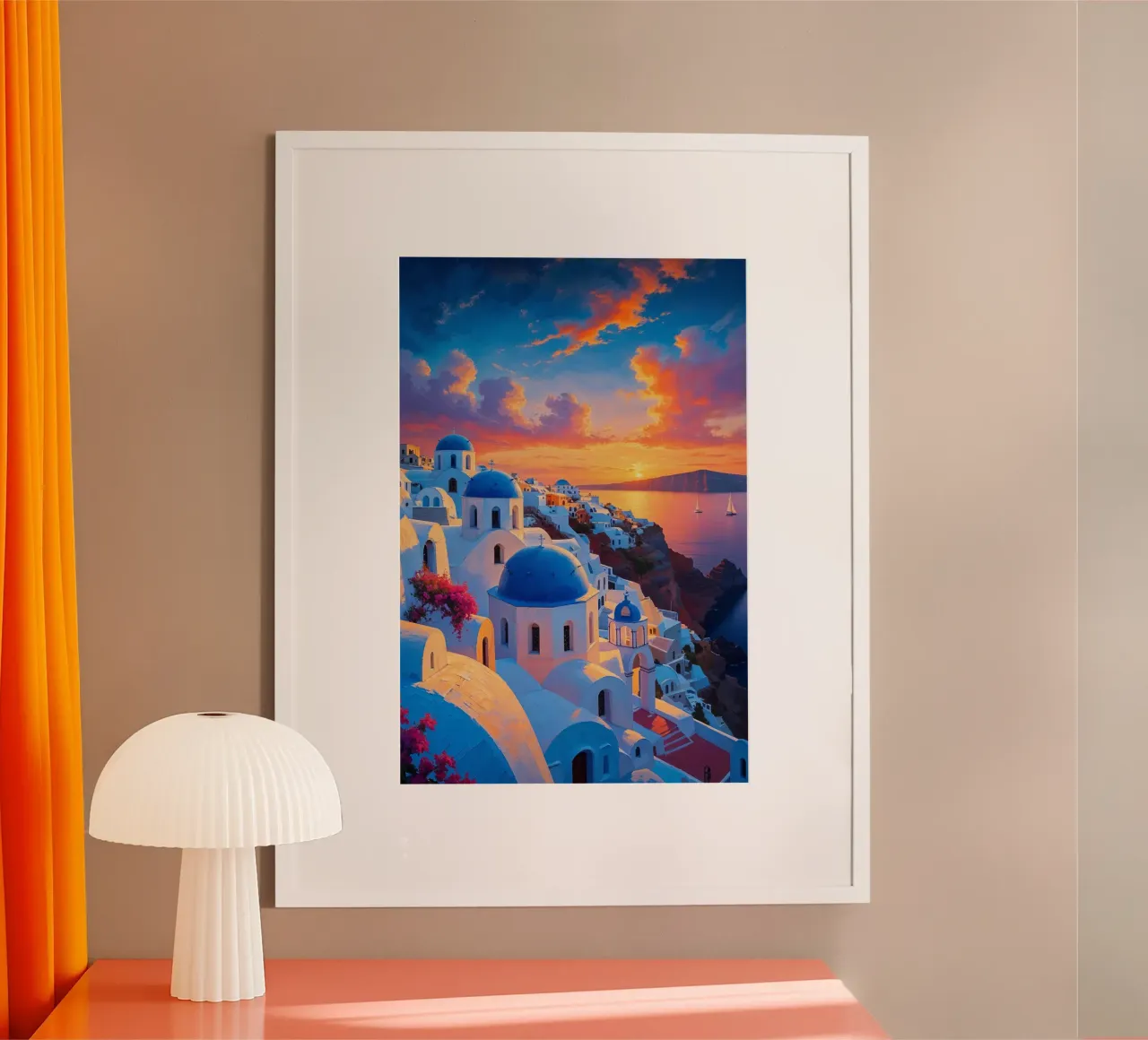 Twilight Serenity Over Santorini poster con telaio in legno da AlbertKlee