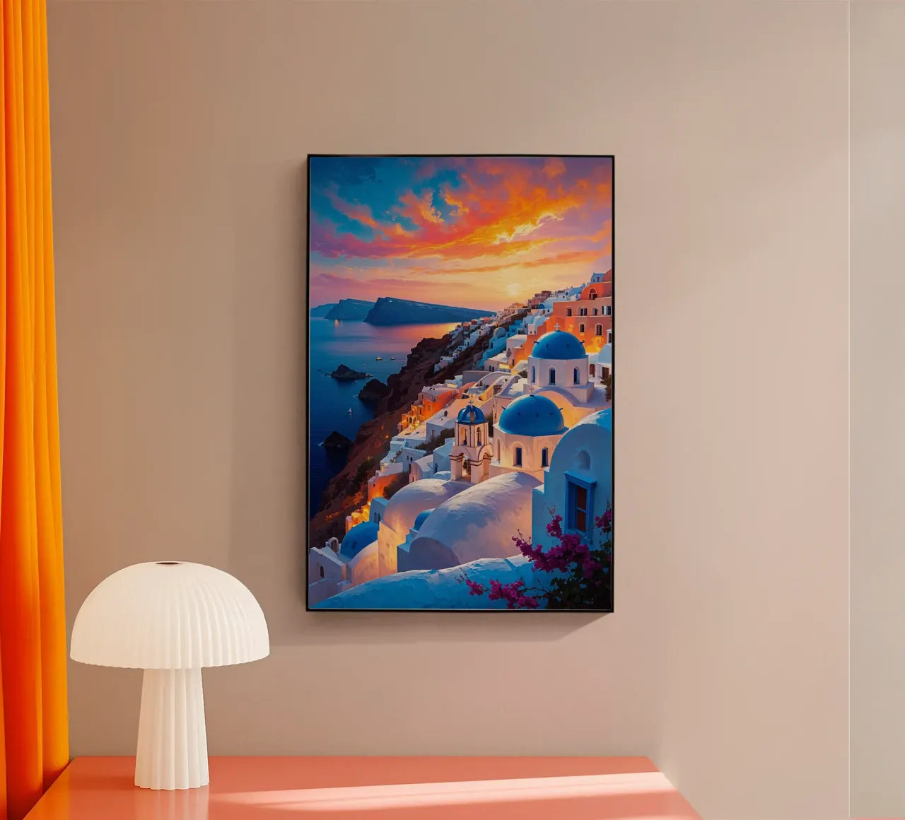 Santorini’s Majestic Sunset Glow acrylic glass by AlbertKlee