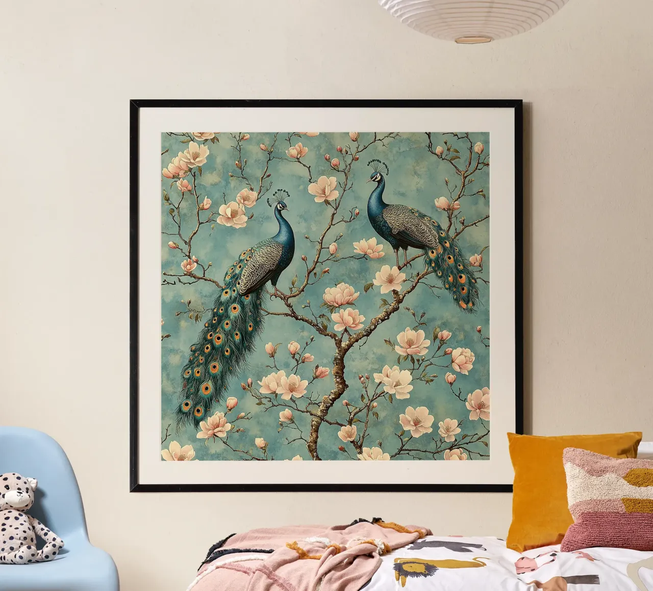 William Morris Pfau poster con telaio in legno da Botanical Art Studio